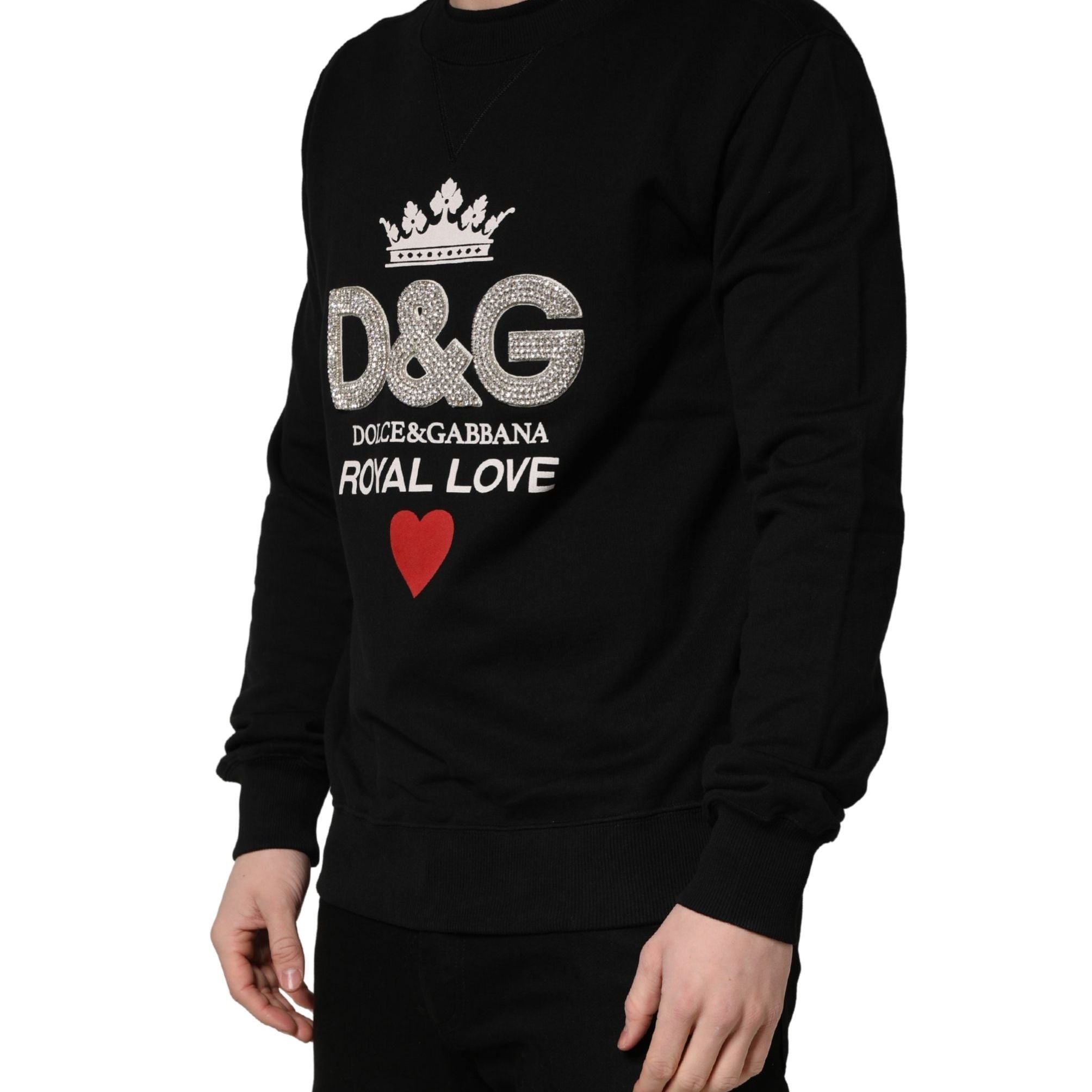 Dolce & Gabbana Black Embellished Cotton Sweatshirt Sweater