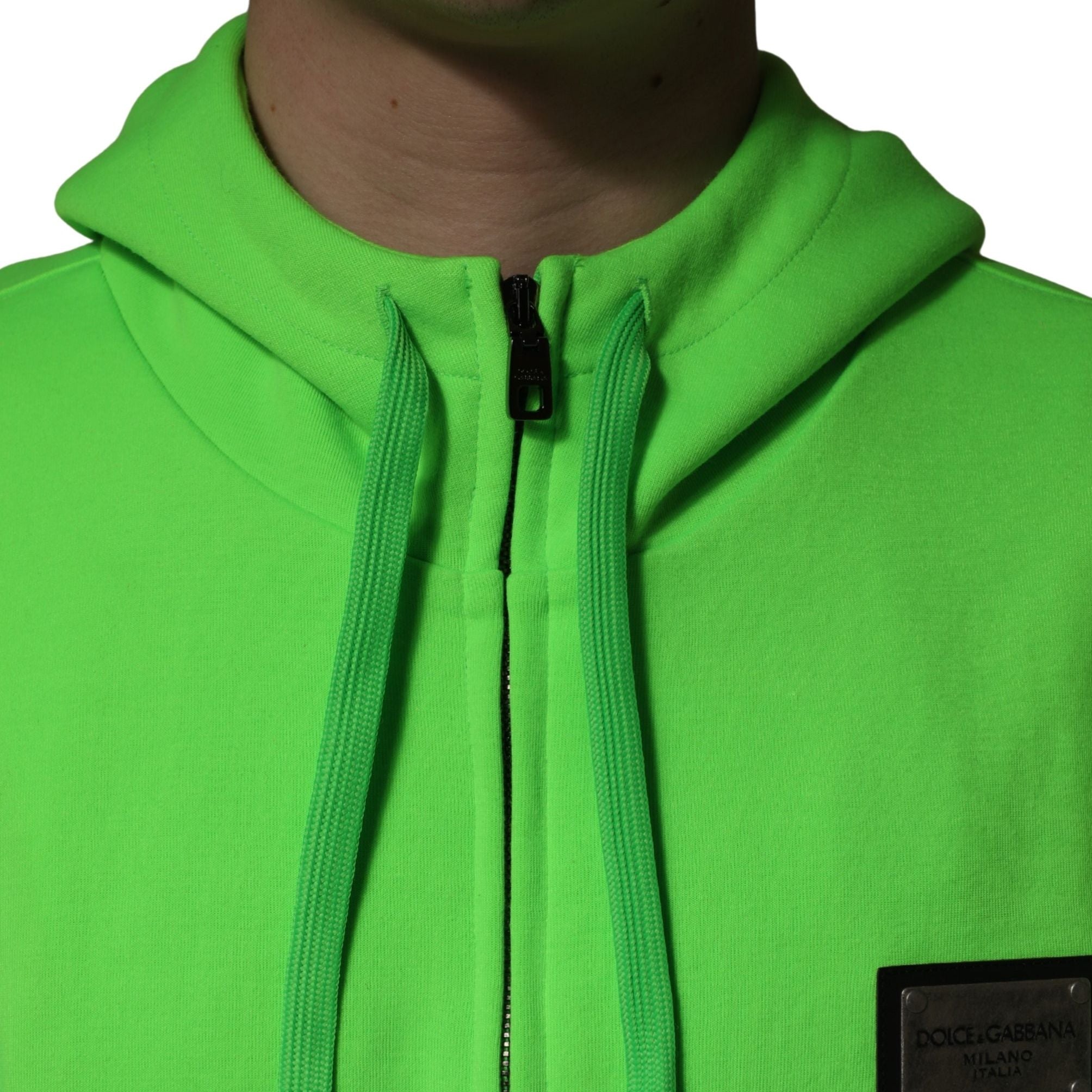 Dolce & Gabbana Green FullZip Fleece HoodedSweatshirt Sweater