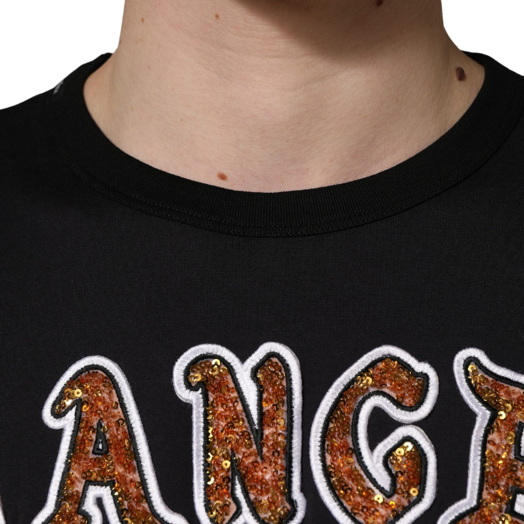 Dolce & Gabbana Black Angel Print Cotton Crew Neck T-shirt