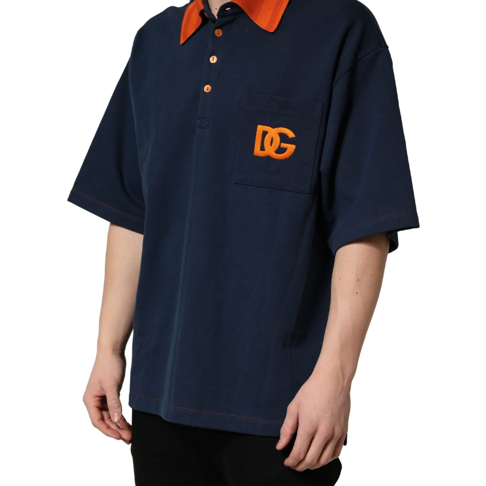 Dolce & Gabbana Navy Blue Cotton Logo Short Sleeves Men Polo T-shirt