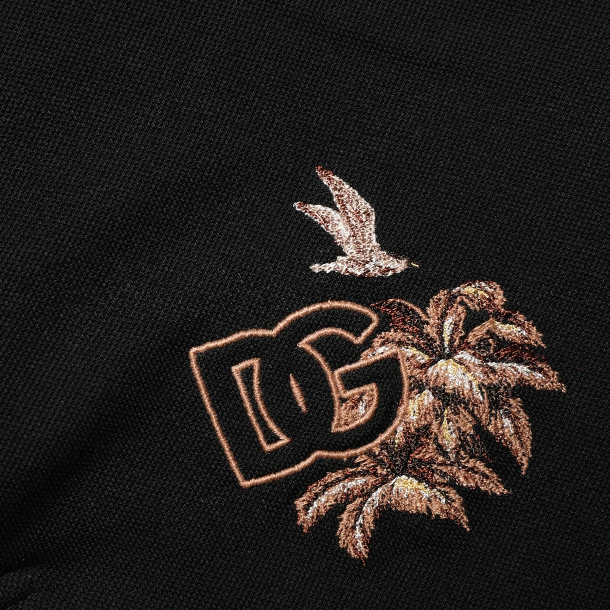Dolce & Gabbana Black DG Logo Palm Leaves Embroidery Polo T-shirt