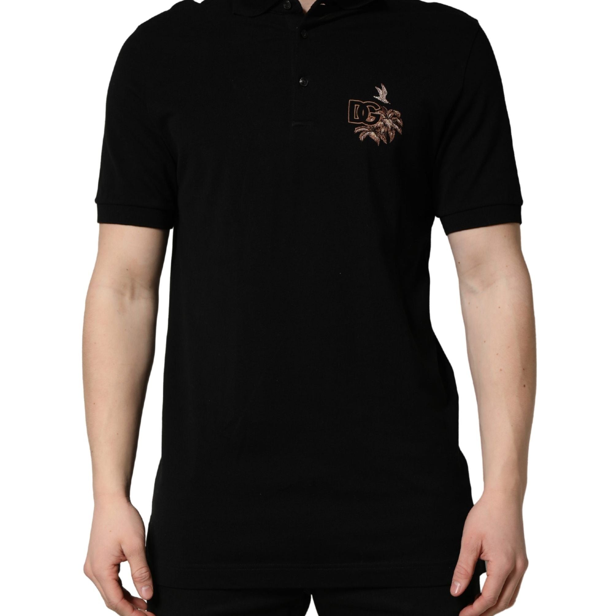 Dolce & Gabbana Black DG Logo Palm Leaves Embroidery Polo T-shirt
