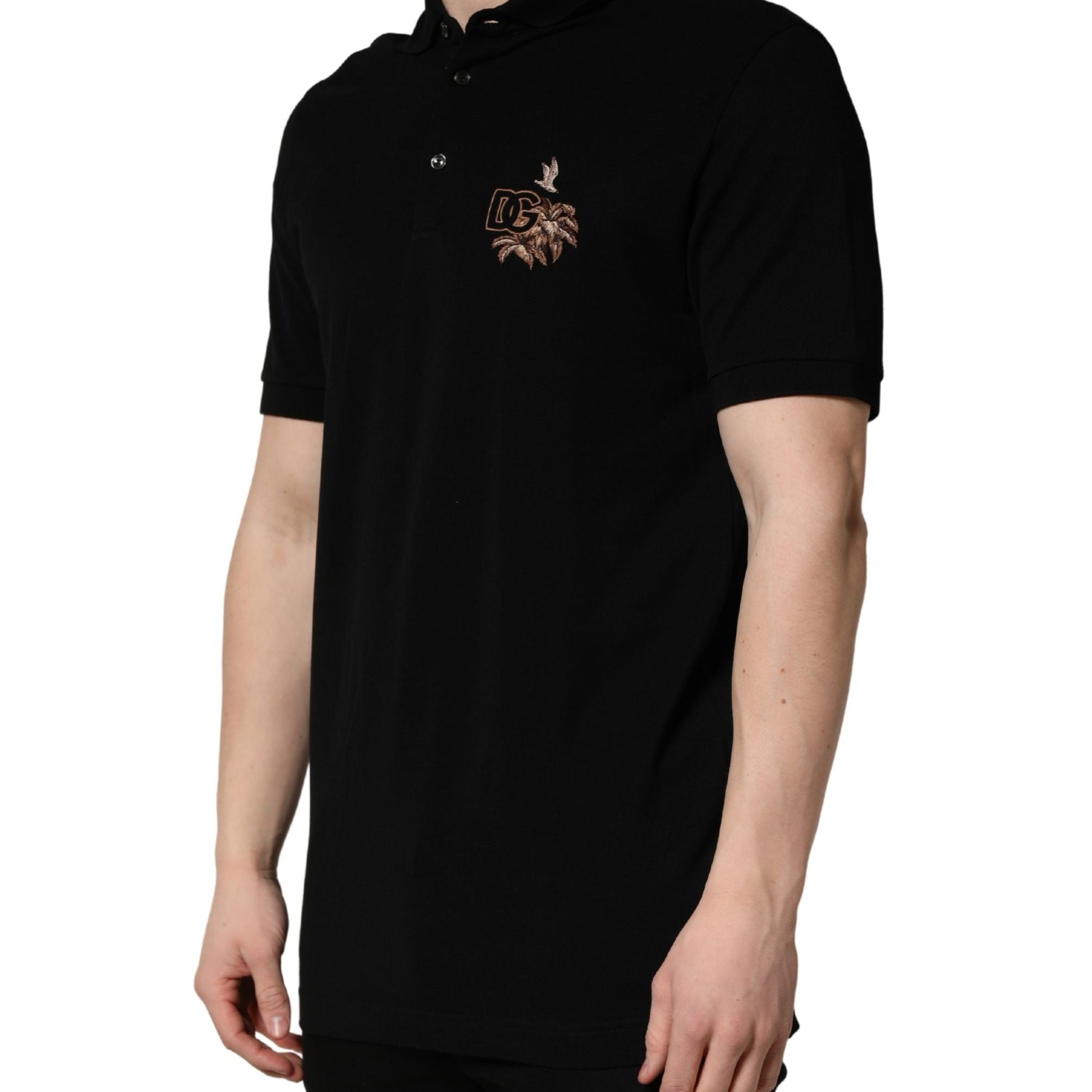 Dolce & Gabbana Black DG Logo Palm Leaves Embroidery Polo T-shirt