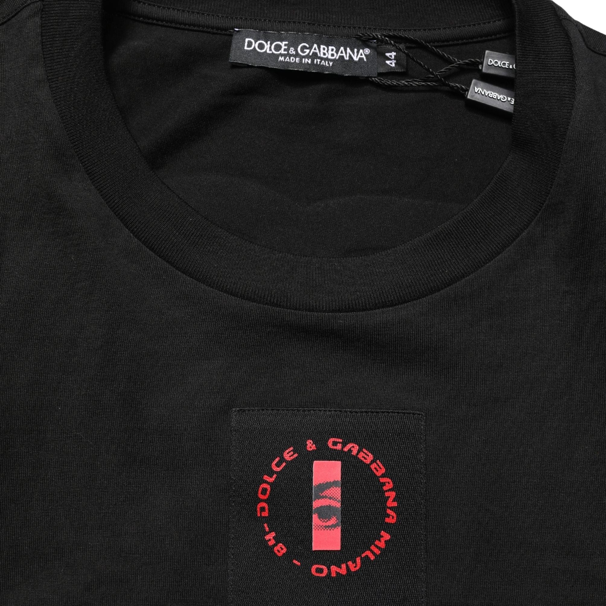 Dolce & Gabbana Black Cotton Jersey Logo Patch Crew Neck T-shirt