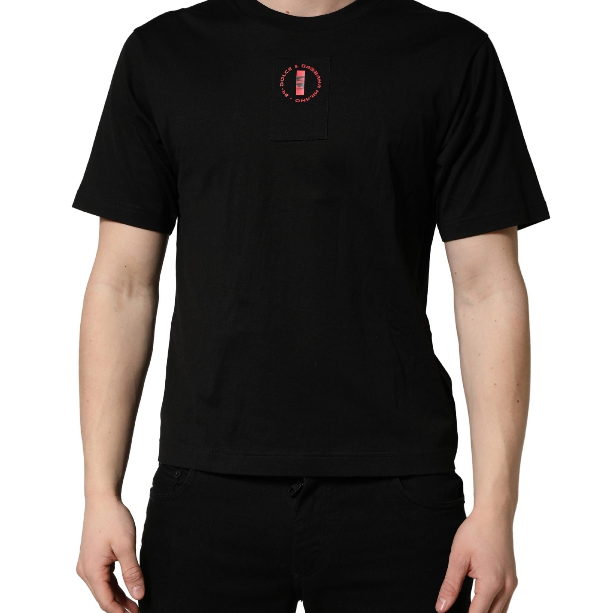 Dolce & Gabbana Black Cotton Jersey Logo Patch Crew Neck T-shirt