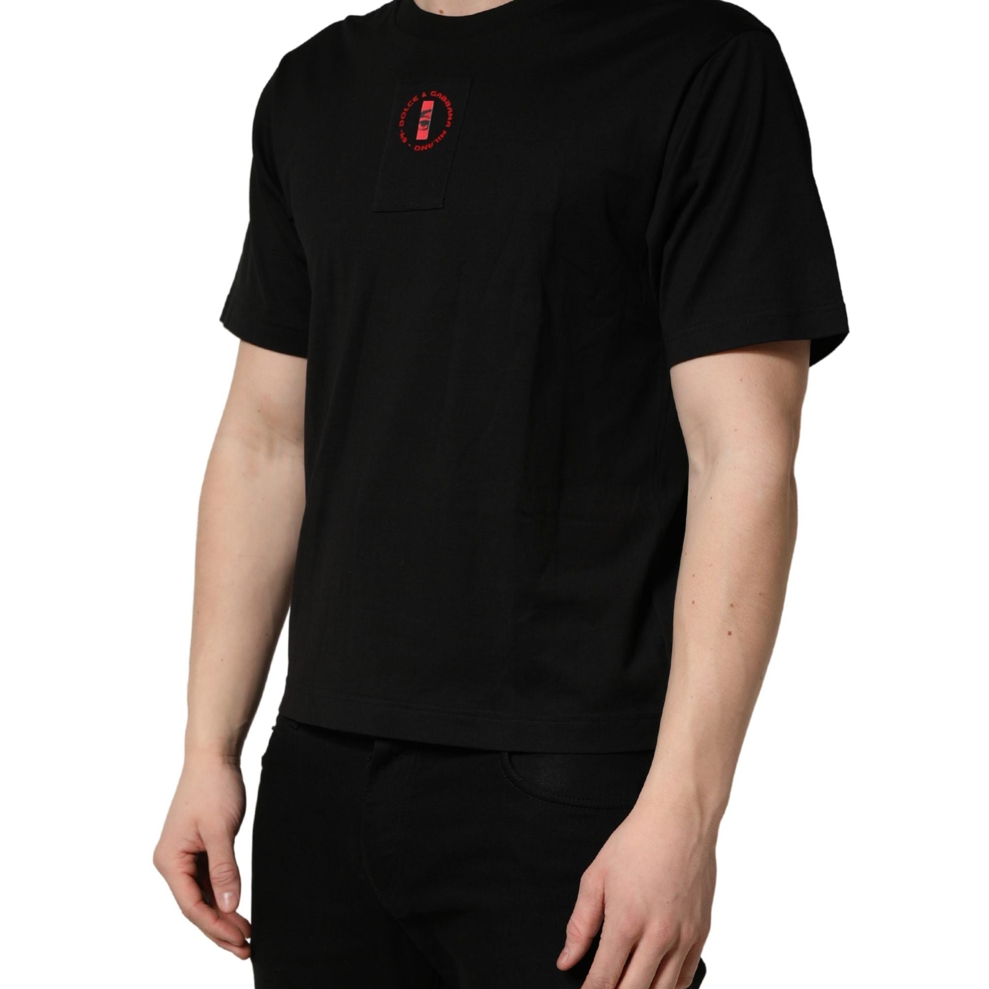 Dolce & Gabbana Black Cotton Jersey Logo Patch Crew Neck T-shirt