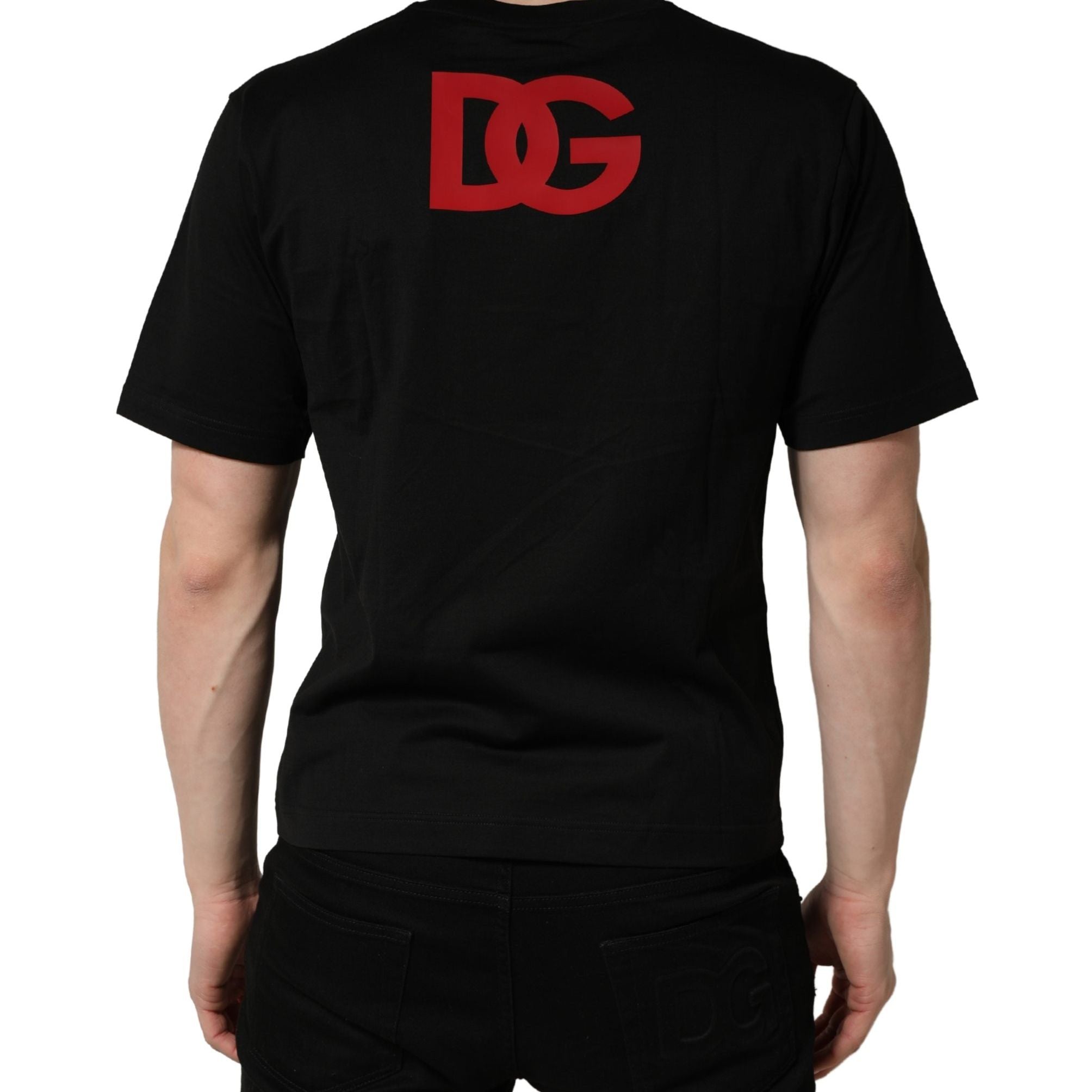 Dolce & Gabbana Black Cotton Jersey Logo Patch Crew Neck T-shirt