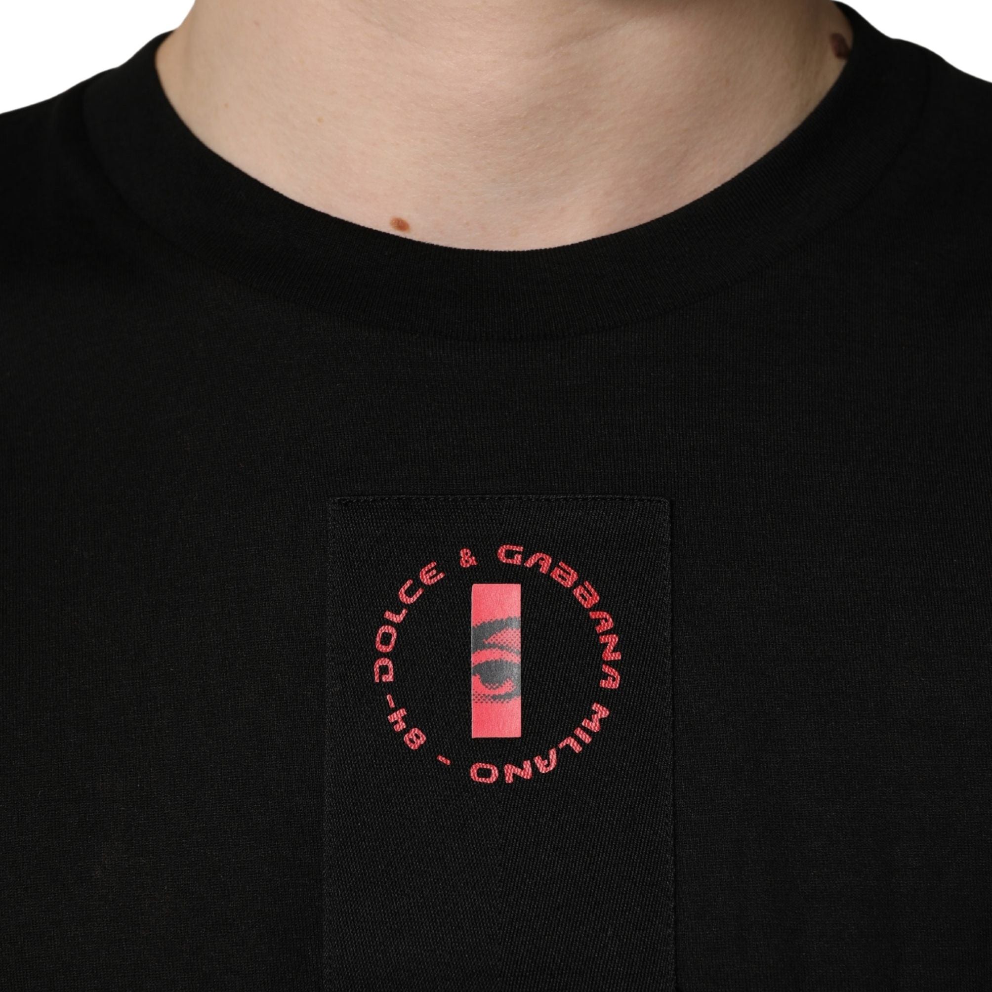 Dolce & Gabbana Black Cotton Jersey Logo Patch Crew Neck T-shirt