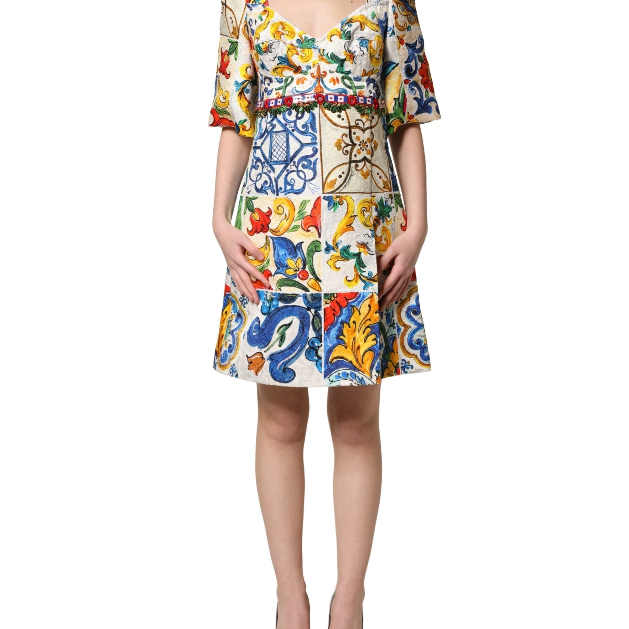Dolce & Gabbana Multicolor Majolica Print Cotton Mini Dress