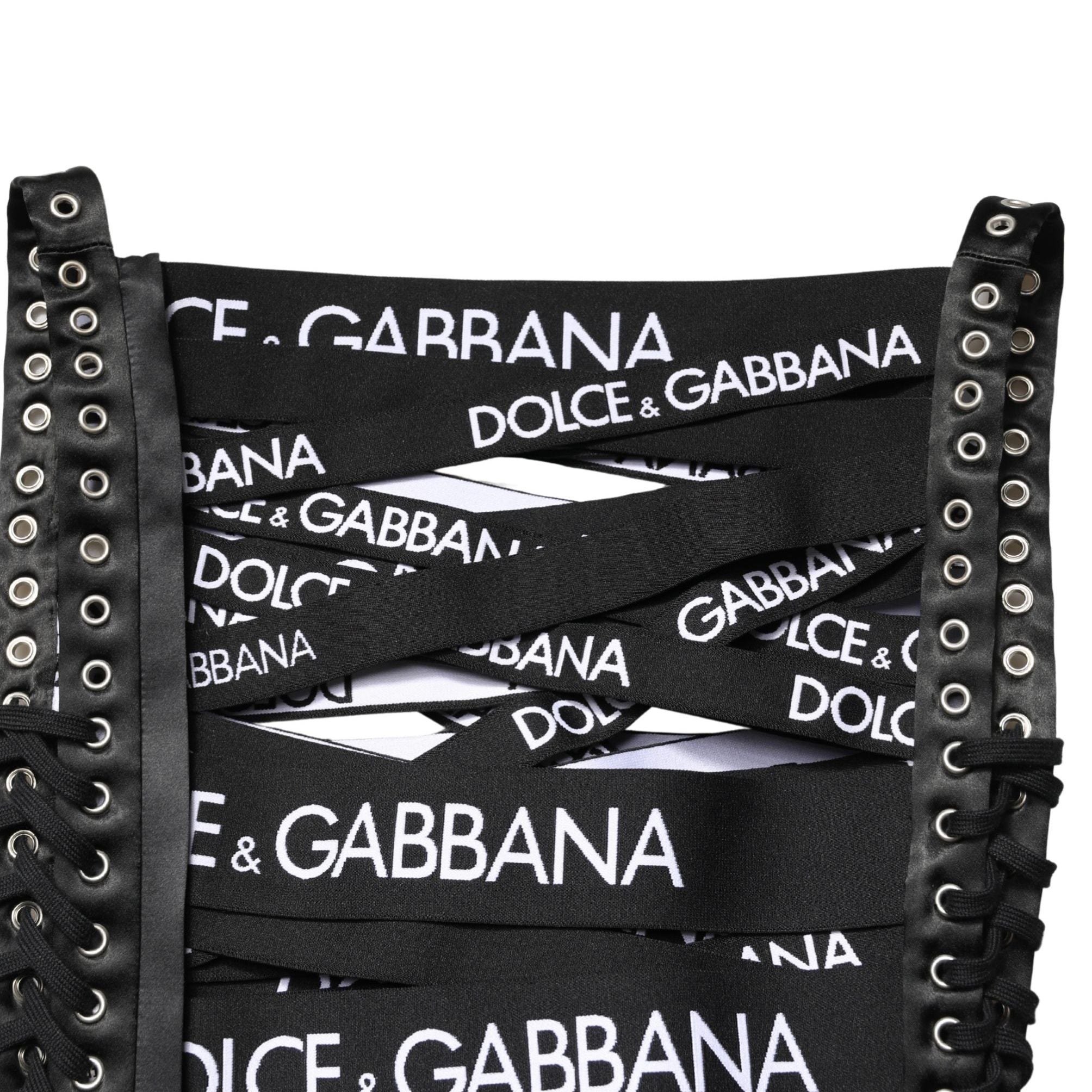 Dolce & Gabbana Black Logo Tape Cutout Bodycon Sheath Dress