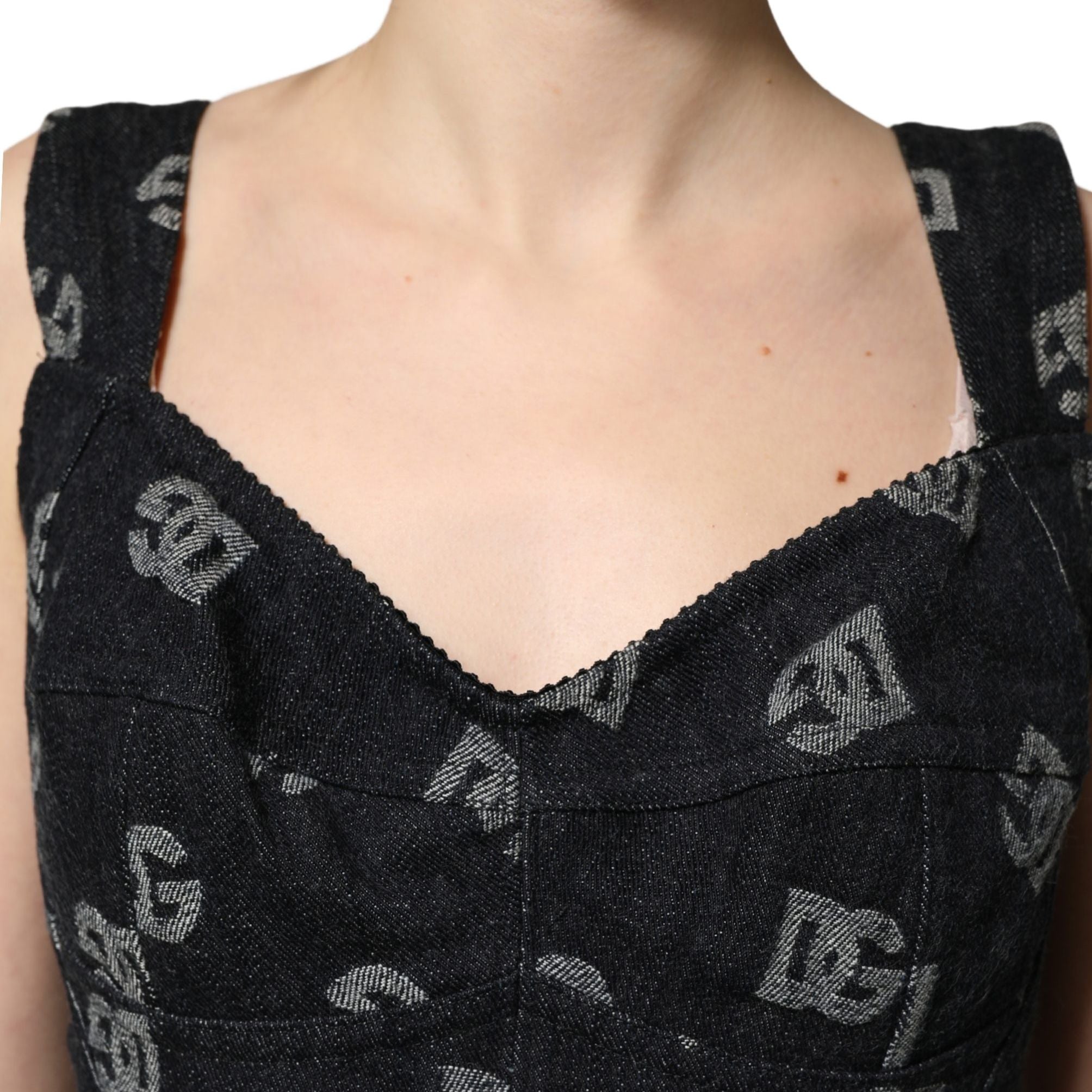 Dolce & Gabbana Black Cotton DG Logo Patterned Mini Dress
