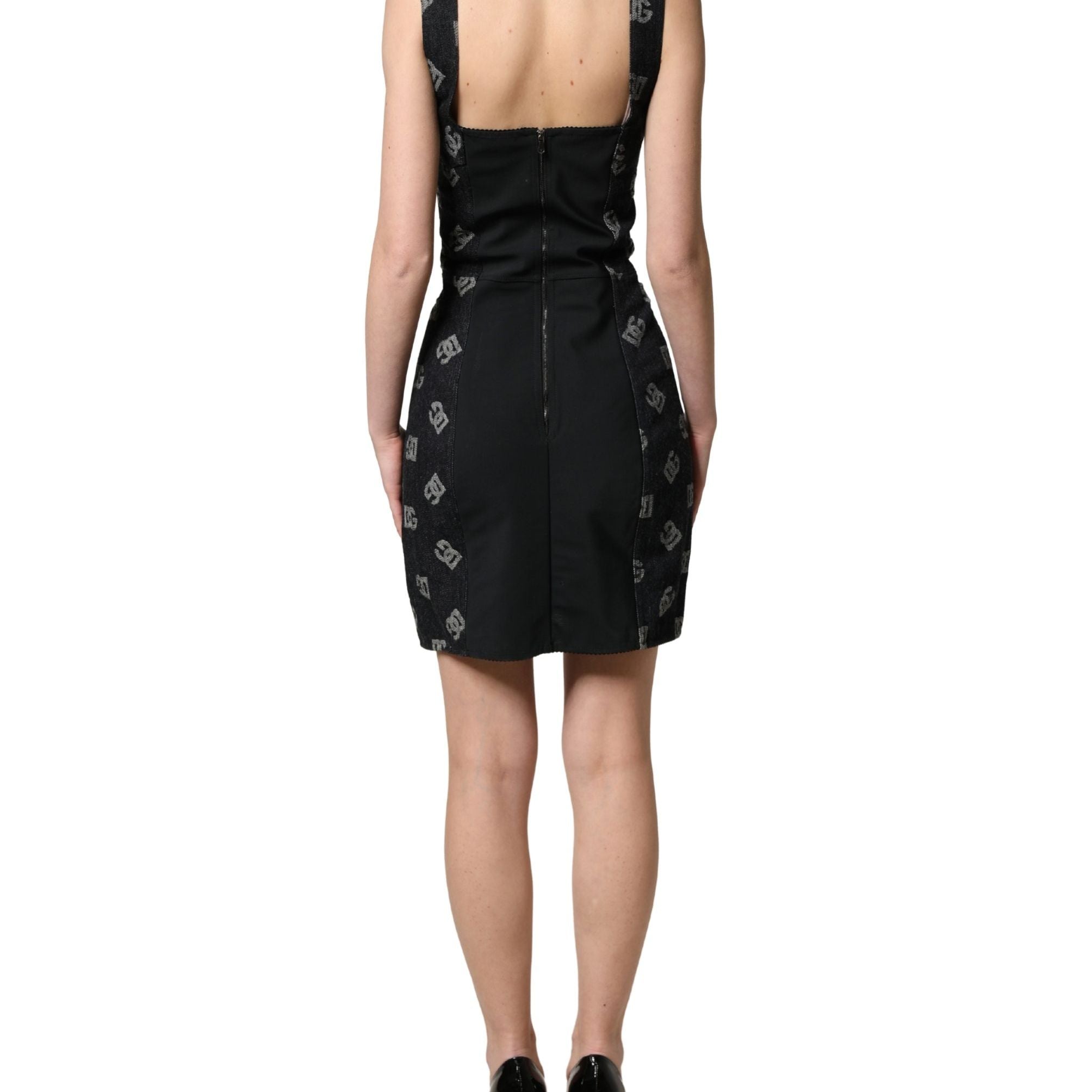 Dolce & Gabbana Black Cotton DG Logo Patterned Mini Dress