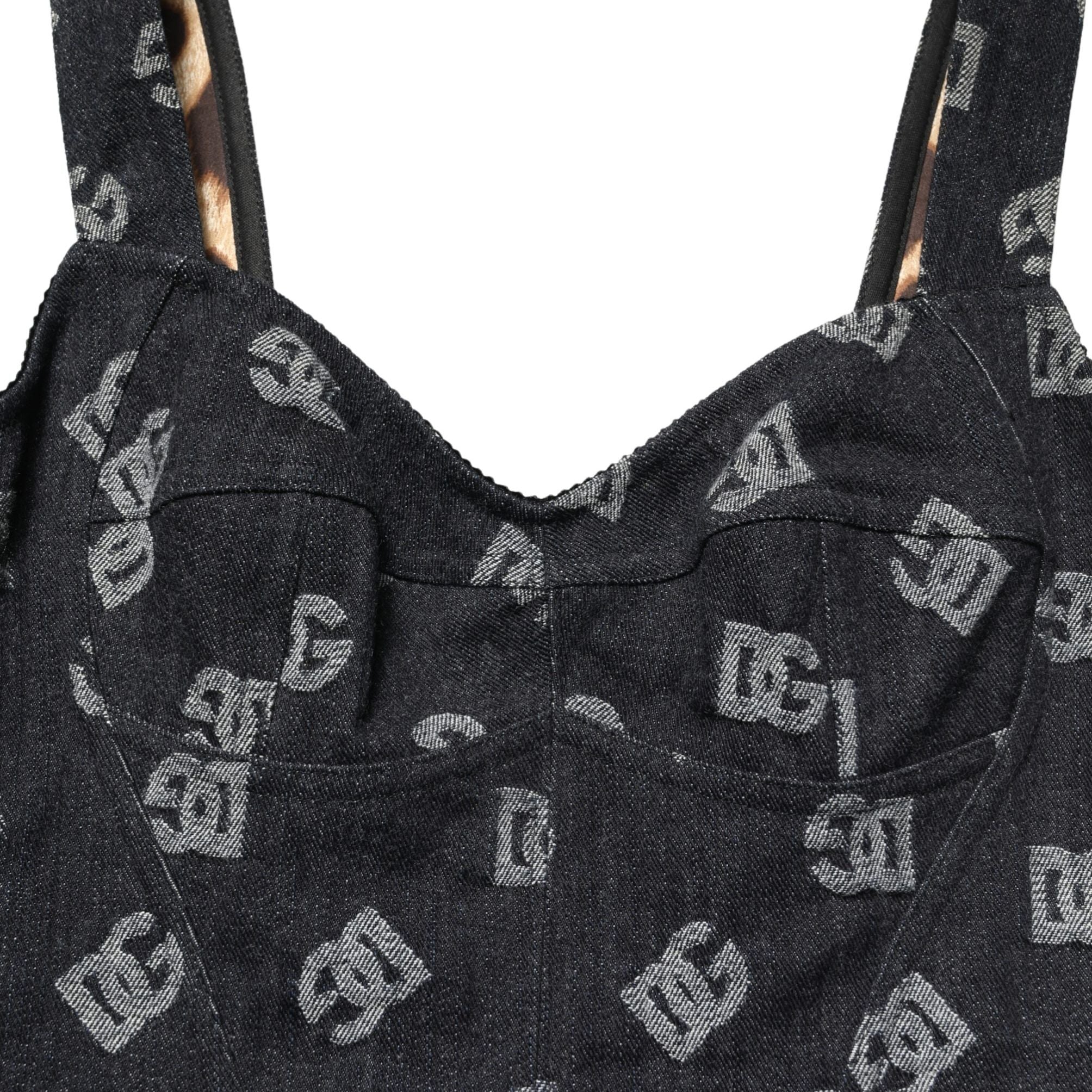 Dolce & Gabbana Black Cotton DG Logo Patterned Mini Dress