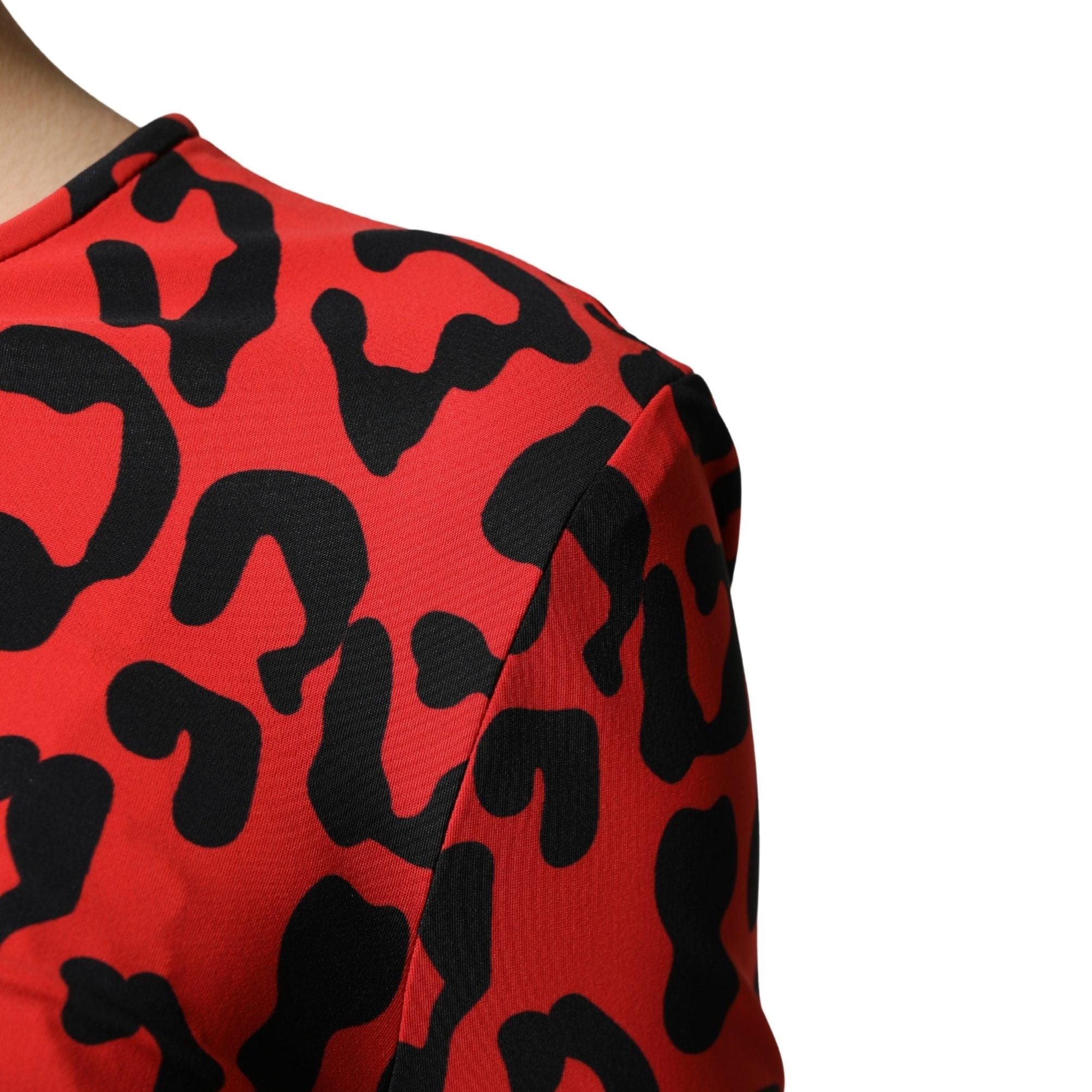 Dolce & Gabbana Red Leopard Print Long Sleeves Midi Dress