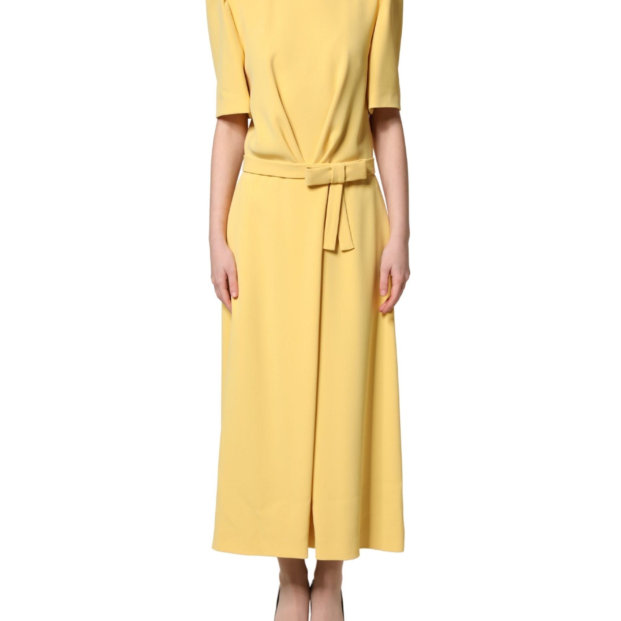Dolce & Gabbana Yellow Short-Sleeved Crew Neck Midi Dress