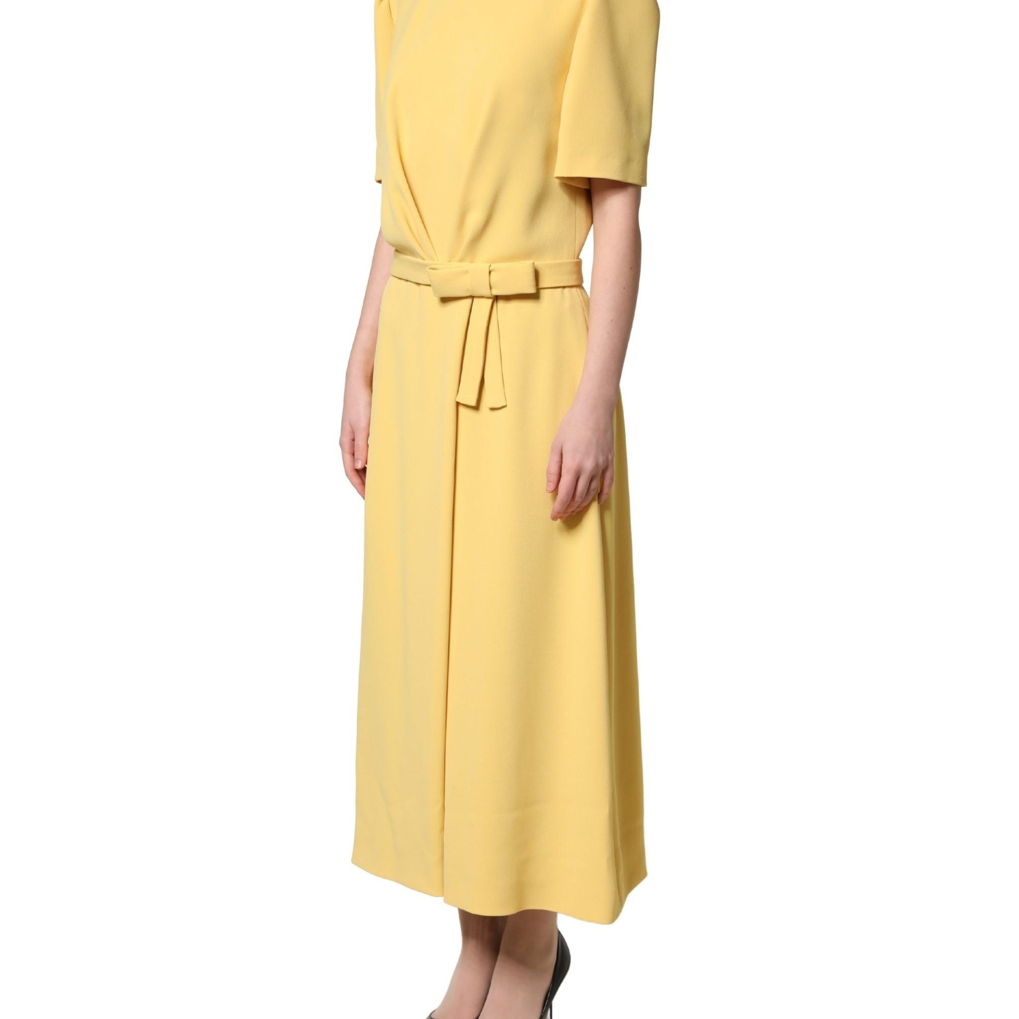 Dolce & Gabbana Yellow Short-Sleeved Crew Neck Midi Dress