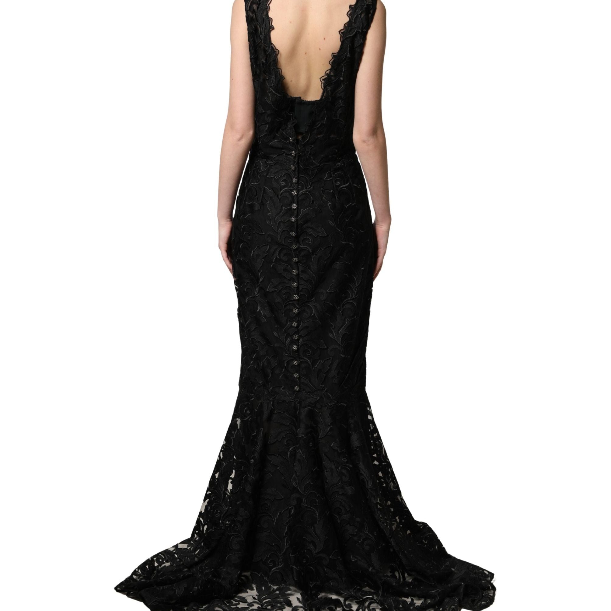 Dolce & Gabbana Black Lace Full Length Evening Gown Dress
