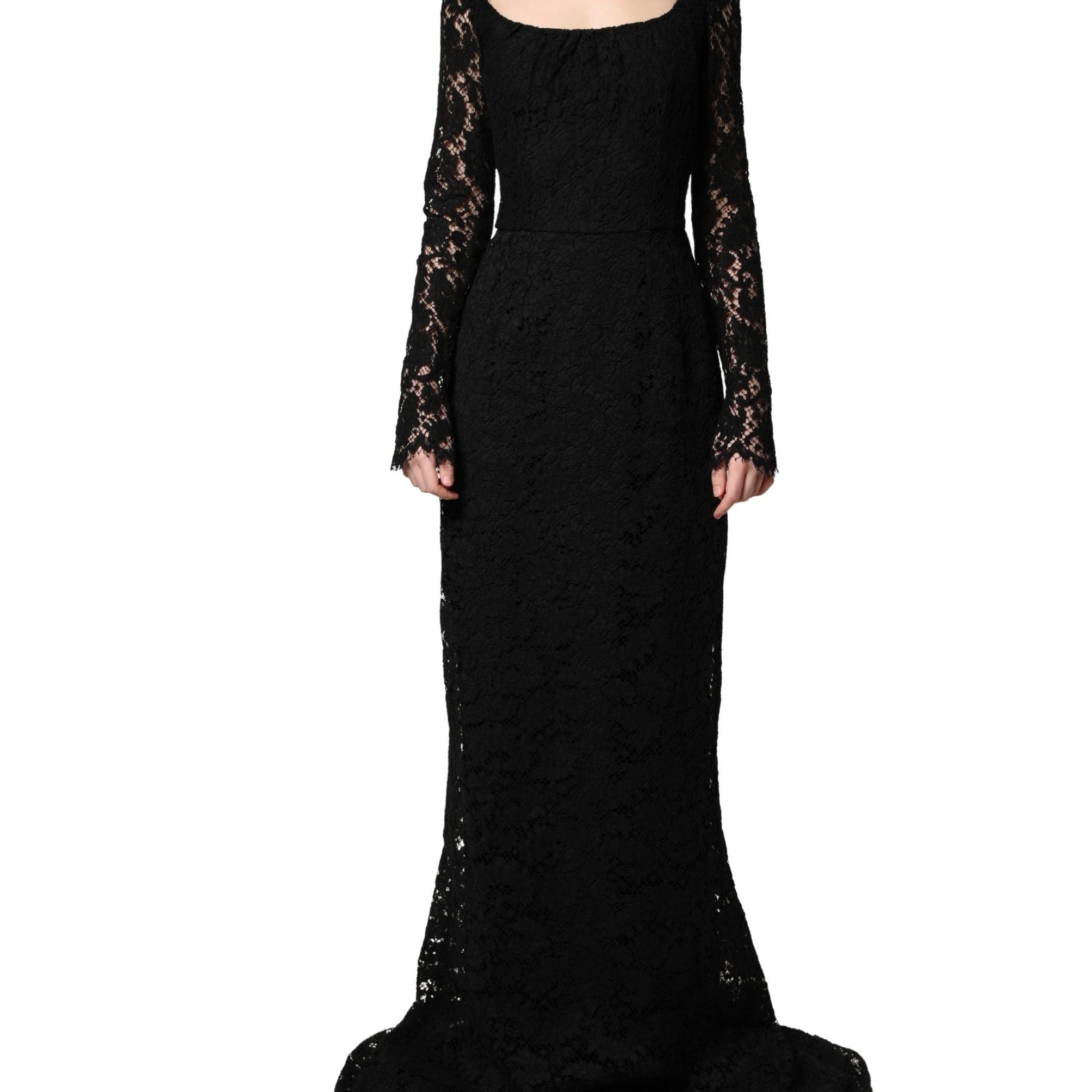 Dolce & Gabbana Black Lace Square Neck LongSleeve Maxi Dress