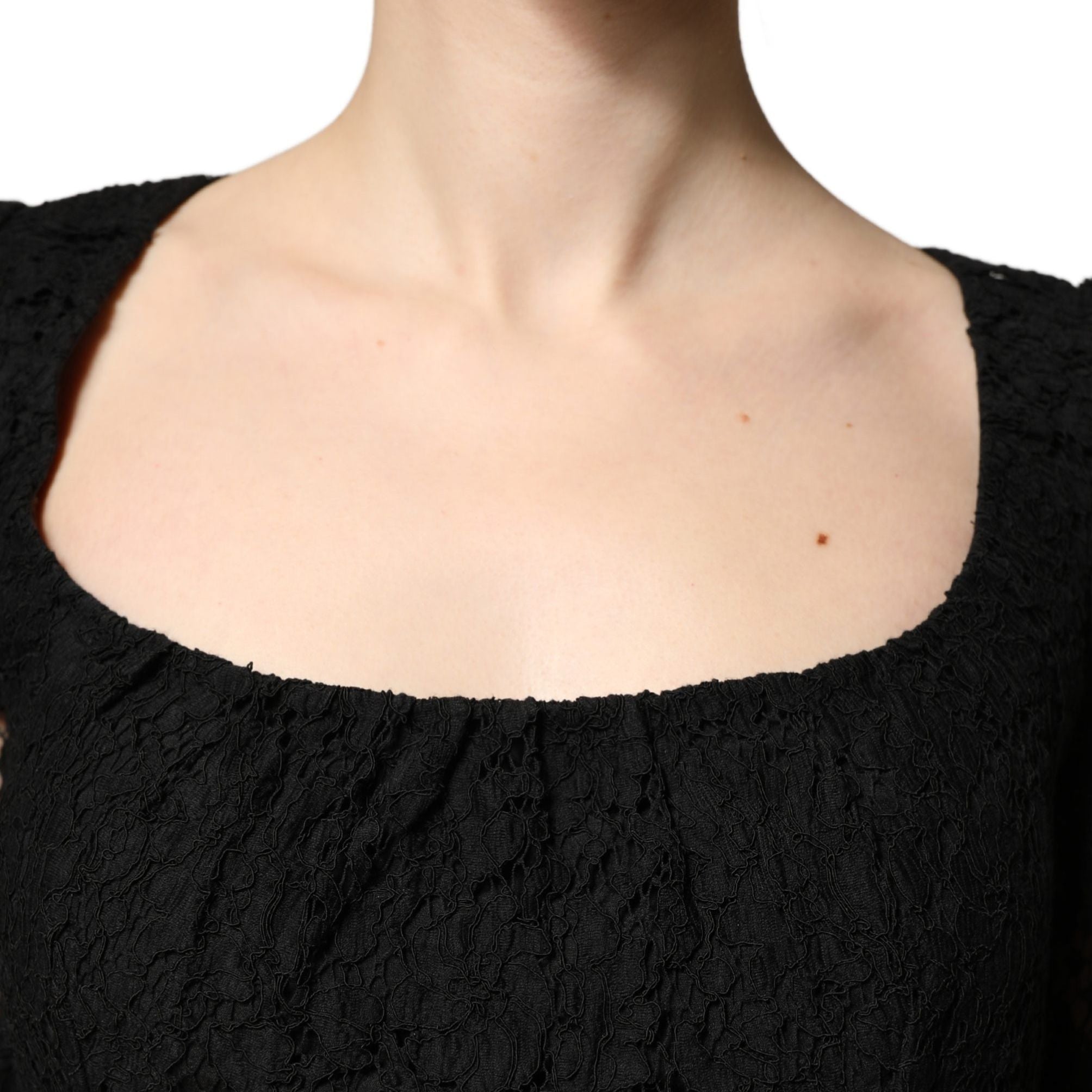 Dolce & Gabbana Black Lace Square Neck LongSleeve Maxi Dress