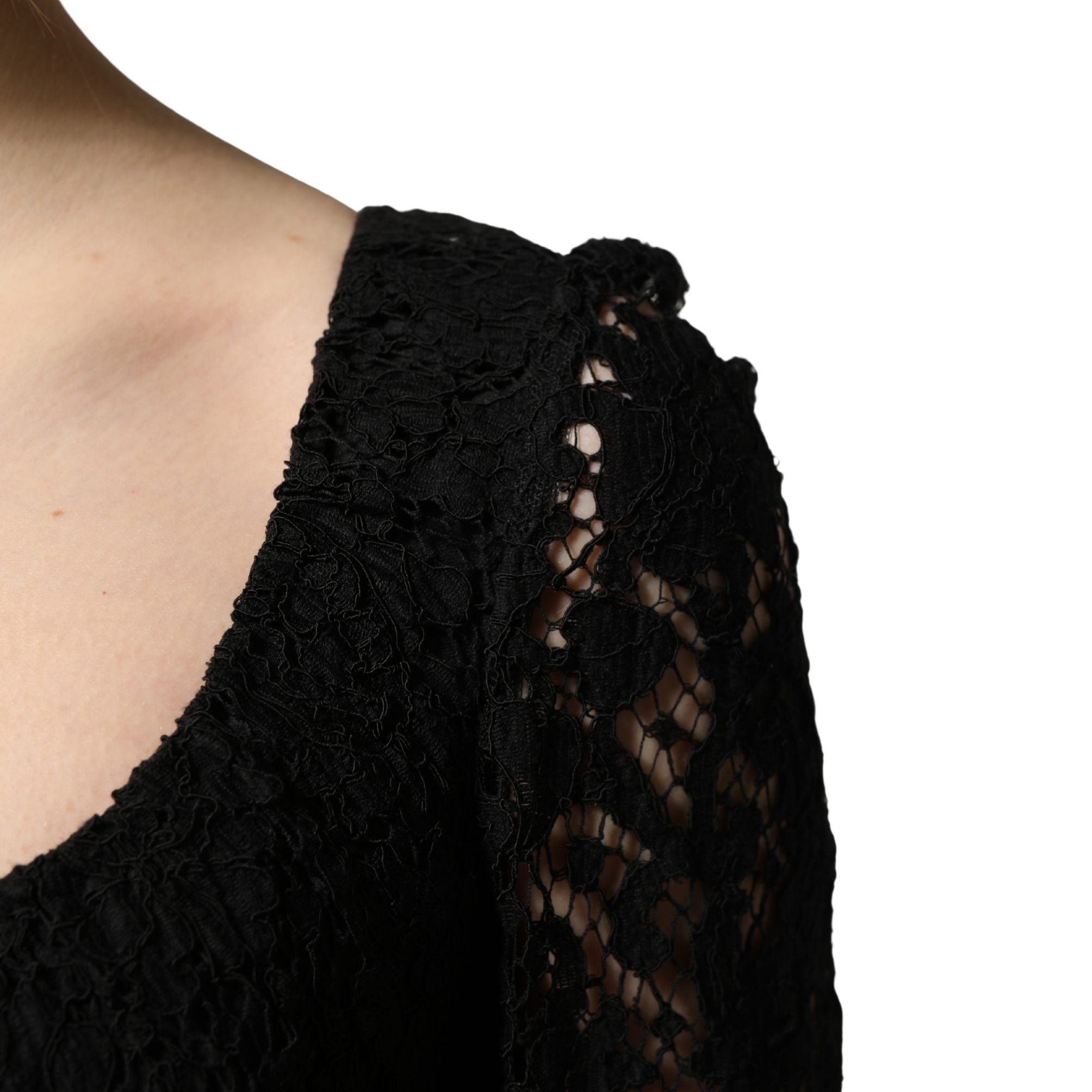 Dolce & Gabbana Black Lace Square Neck LongSleeve Maxi Dress