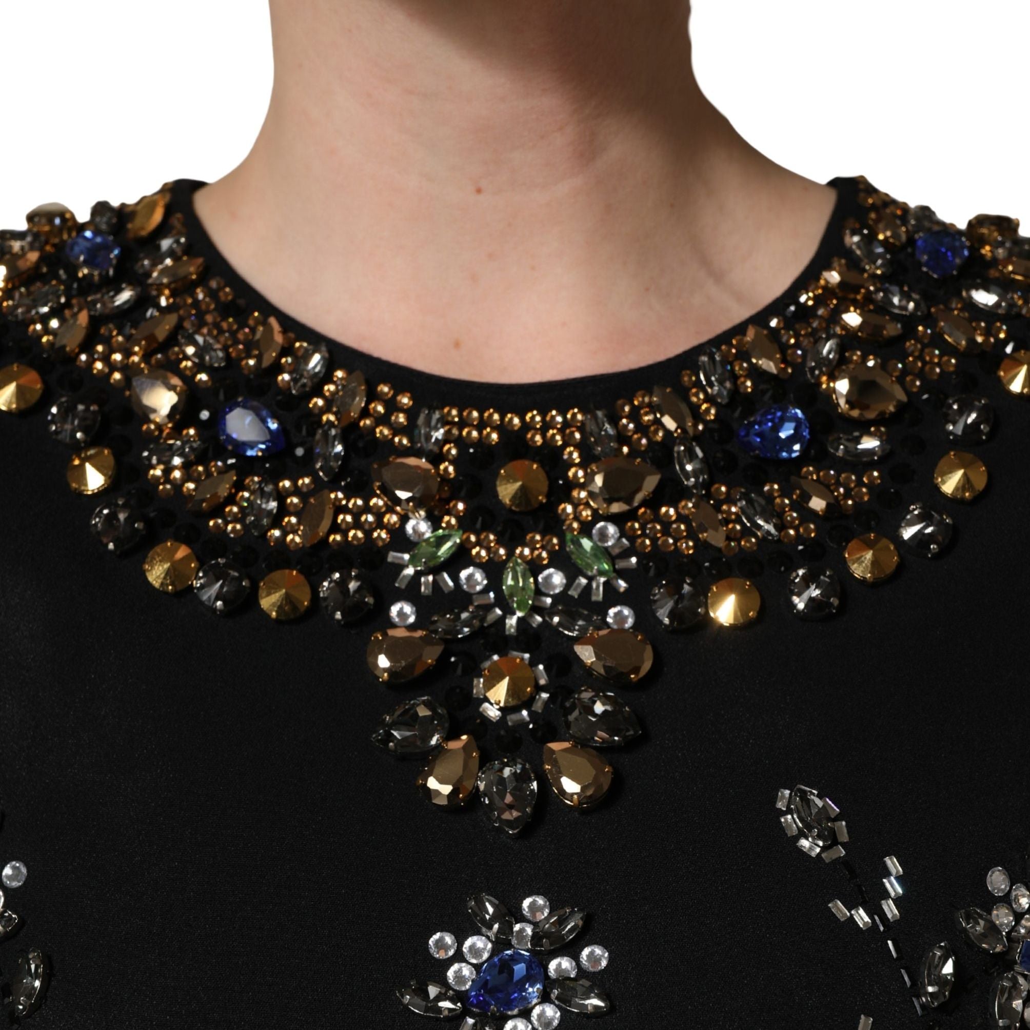 Dolce & Gabbana Black Sleeveless Floral Bead Embellishments Dress