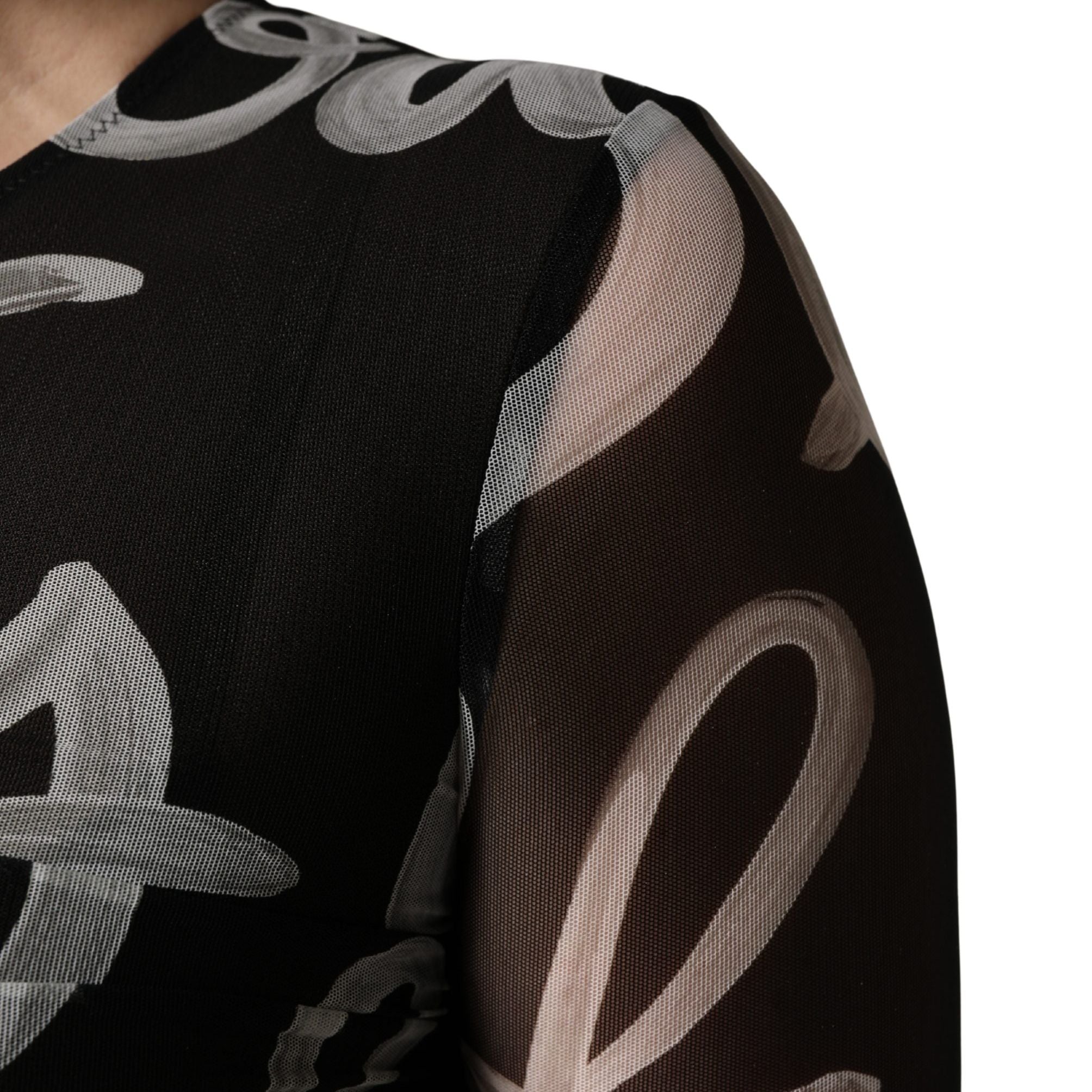 MSGM Black White Long Sleeve Printed Mini Dress