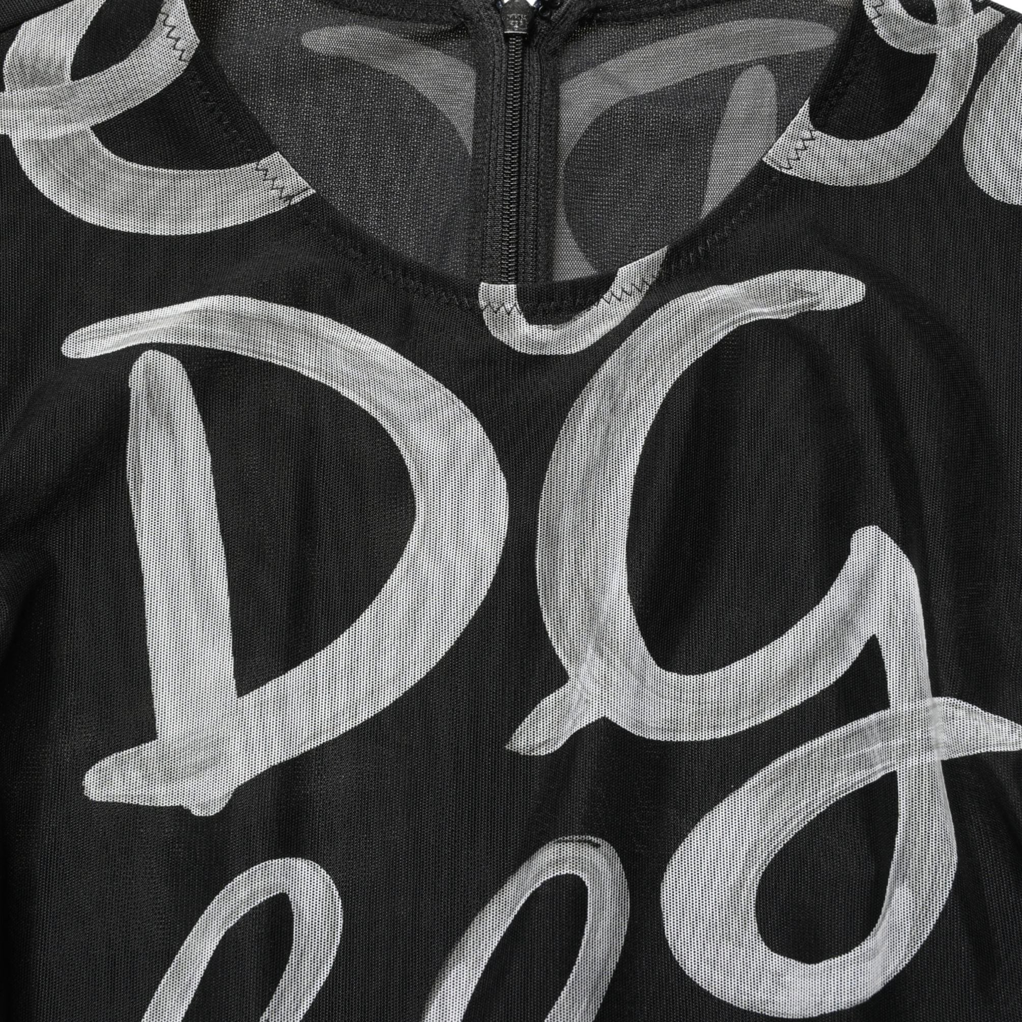 MSGM Black White Long Sleeve Printed Mini Dress