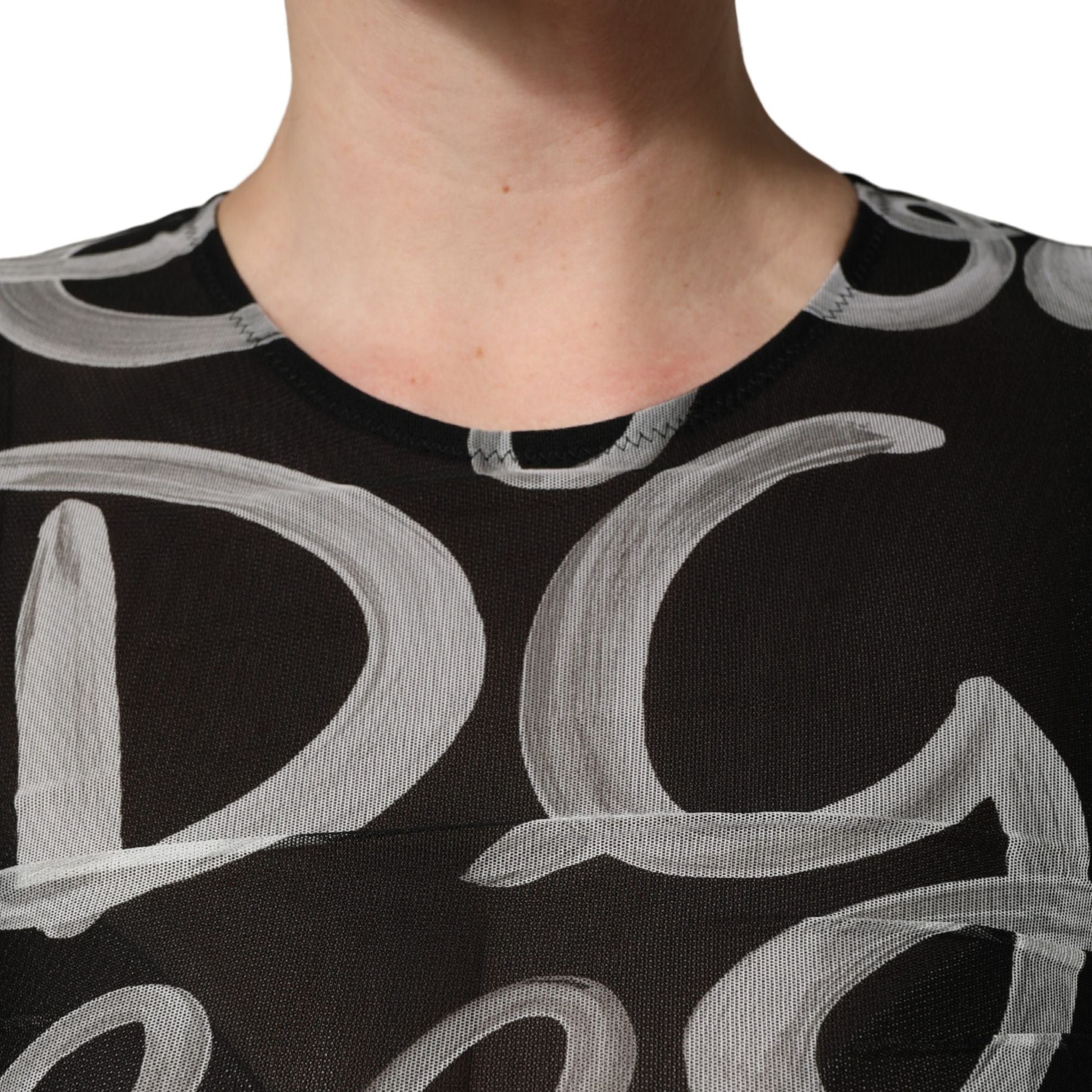 MSGM Black White Long Sleeve Printed Mini Dress