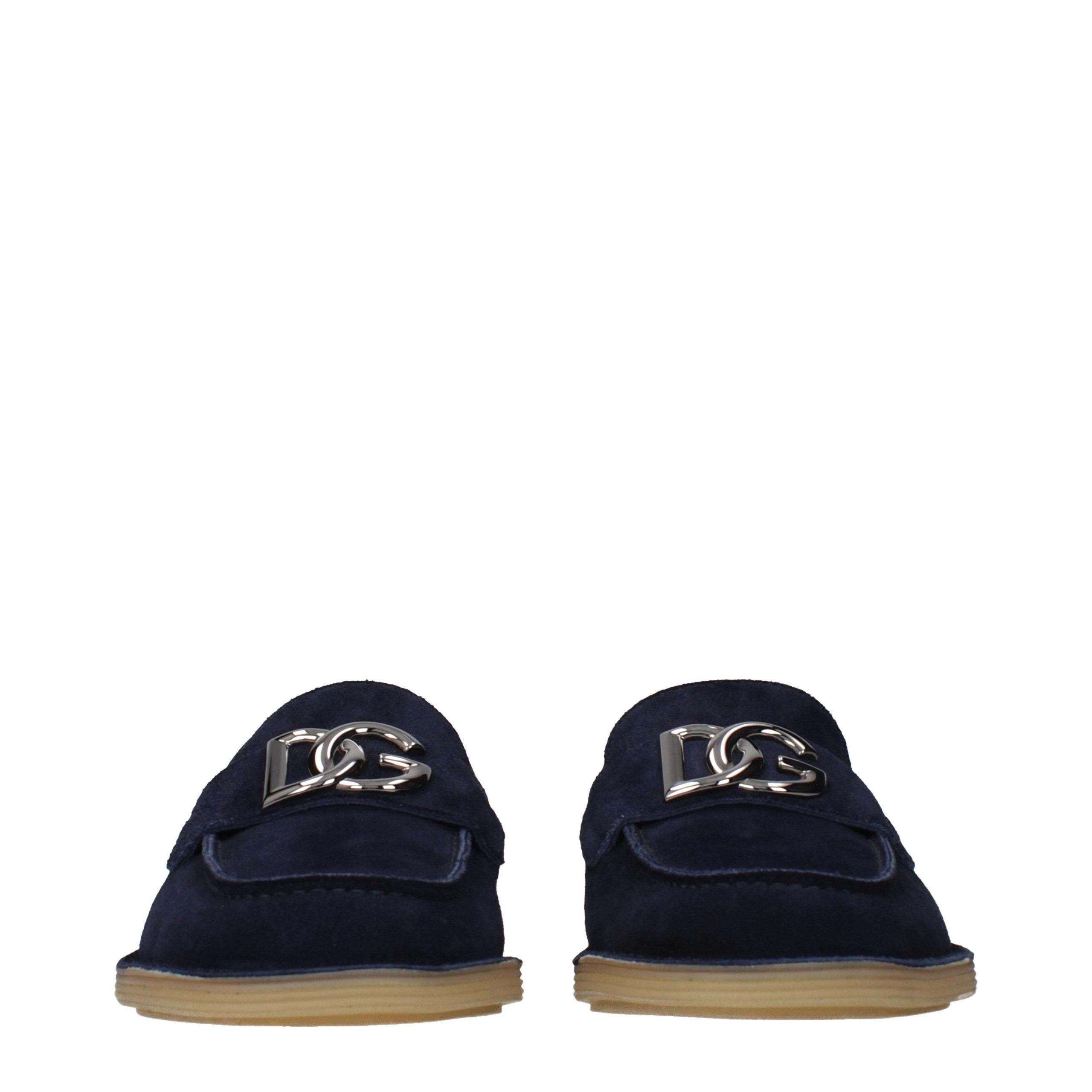 Dolce & Gabbana Blue Leather Slip-On Loafers