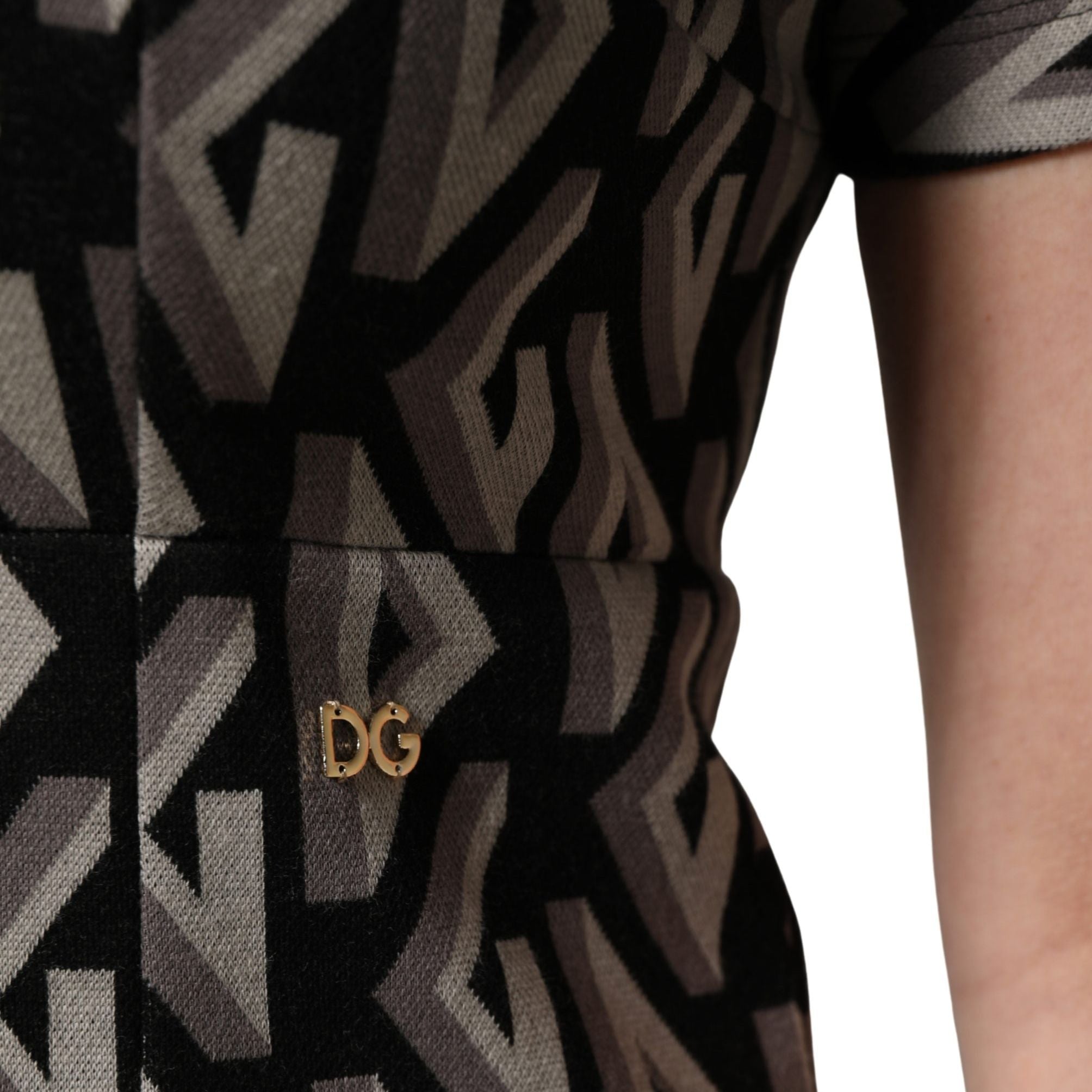 Dolce & Gabbana Black Logo Print Cotton Knee Length Dress