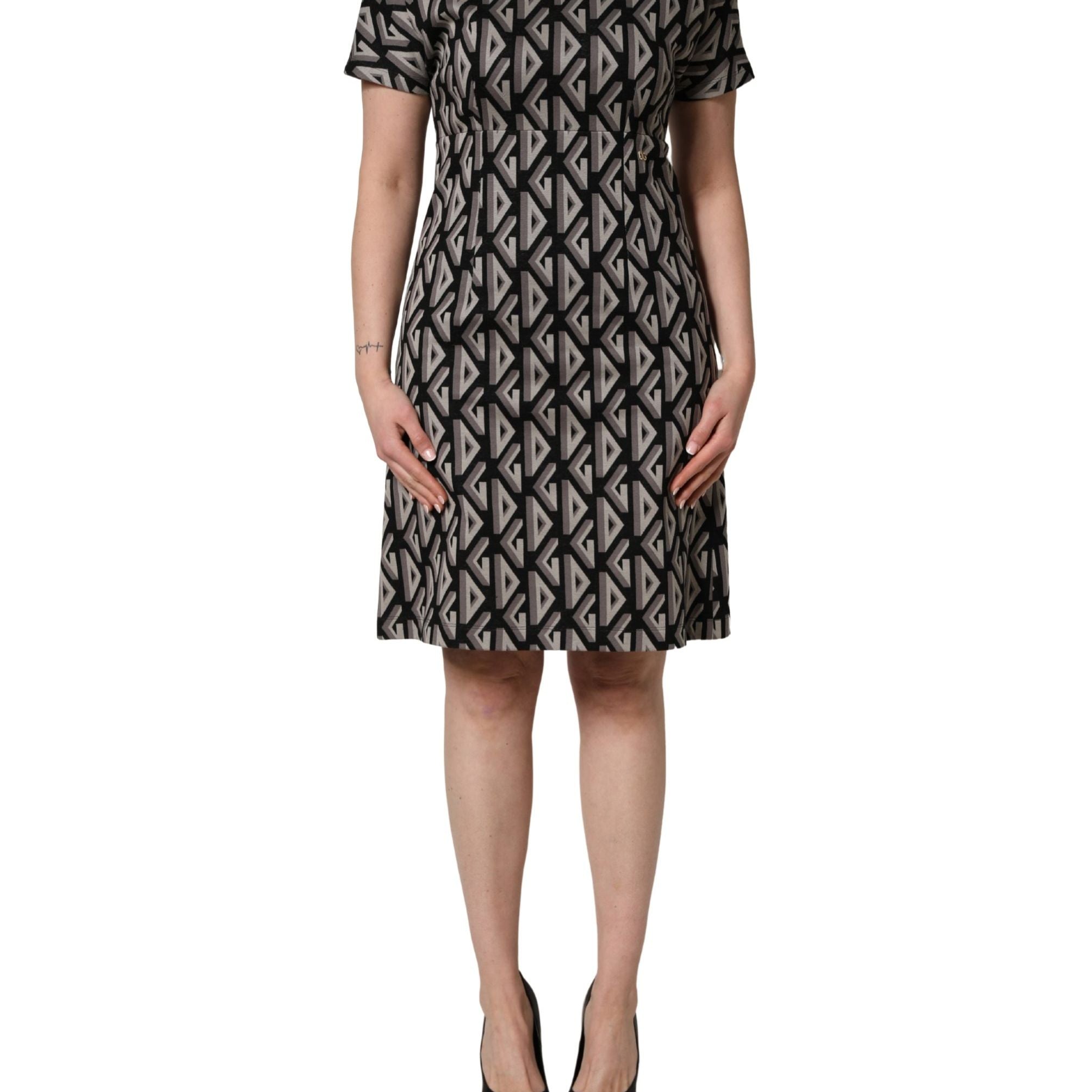 Dolce & Gabbana Black Logo Print Cotton Knee Length Dress