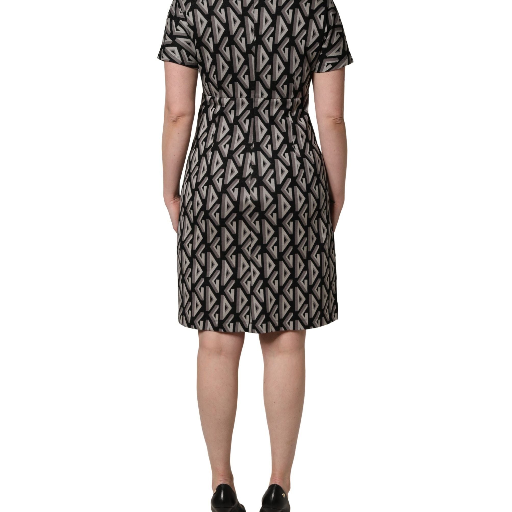 Dolce & Gabbana Black Logo Print Cotton Knee Length Dress