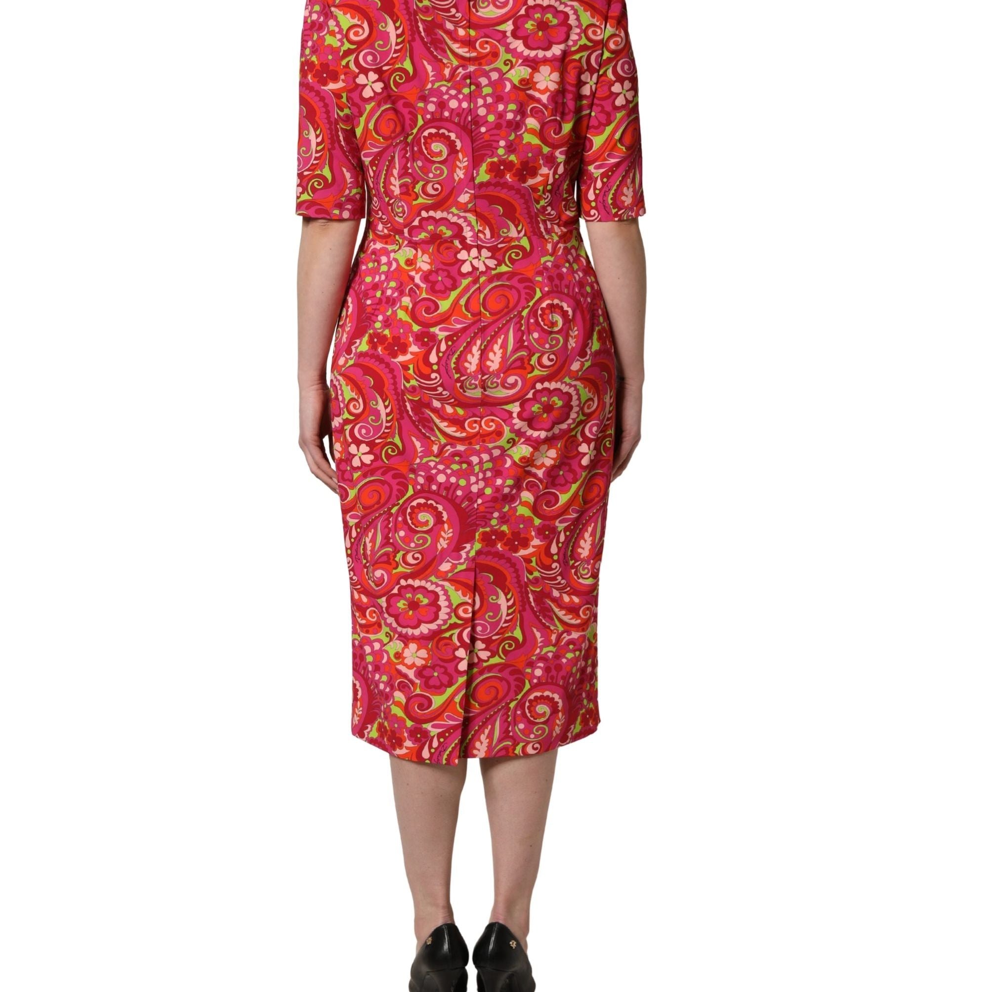 Dolce & Gabbana Red Paisley Floral Print Sheath Midi Dress