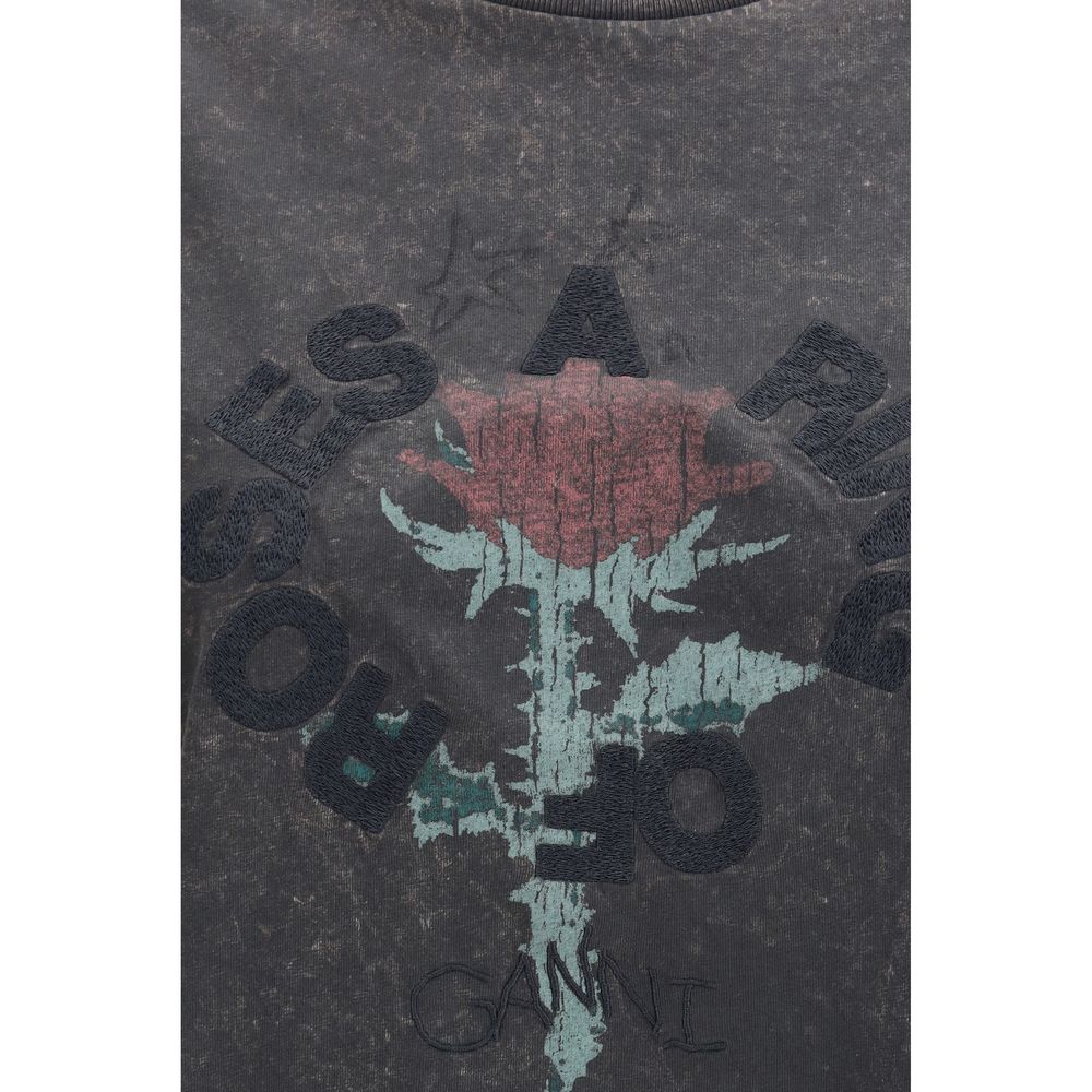 Ganni Gray Cotton T-Shirt
