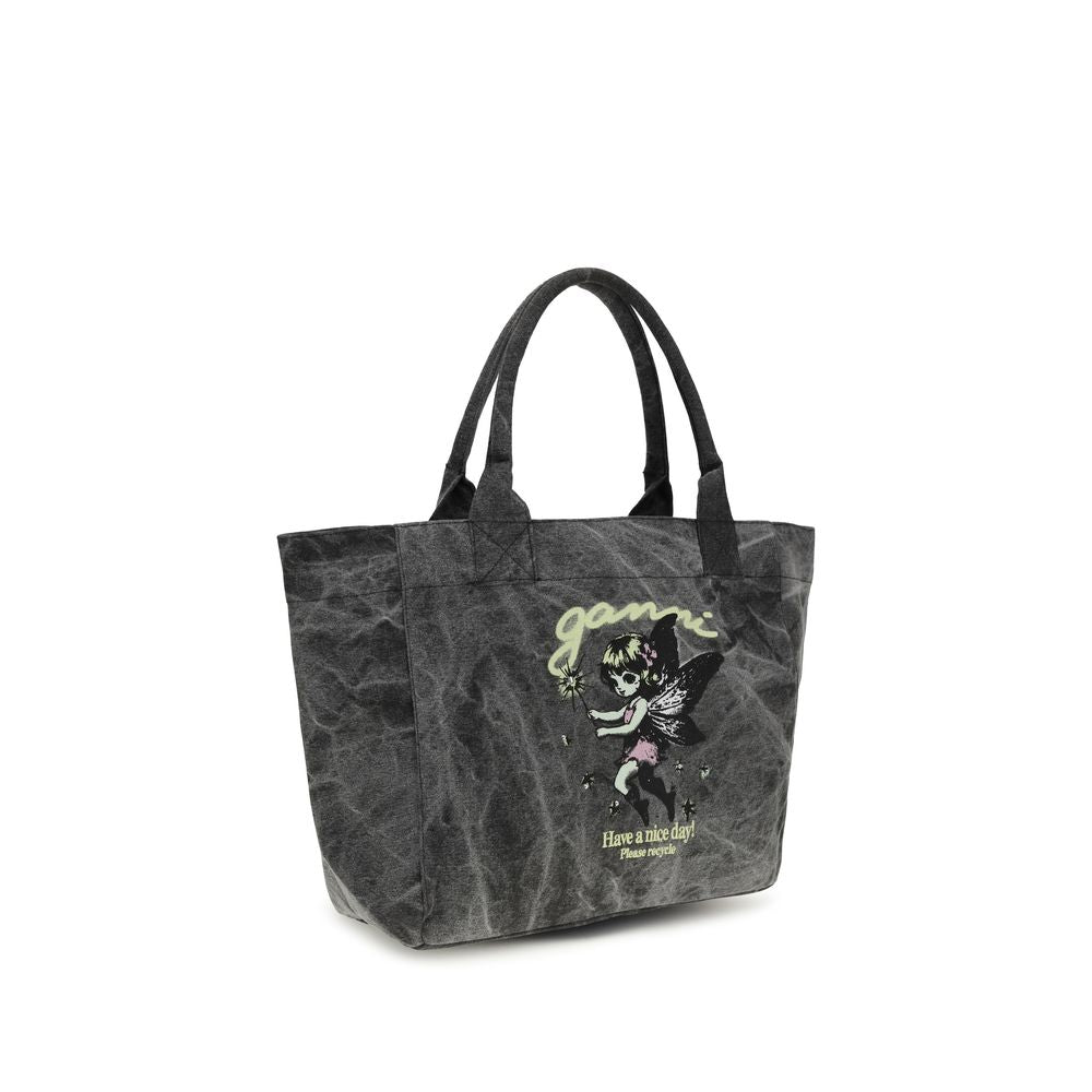 Ganni Gray Recycled Cotton Shoulder Bag