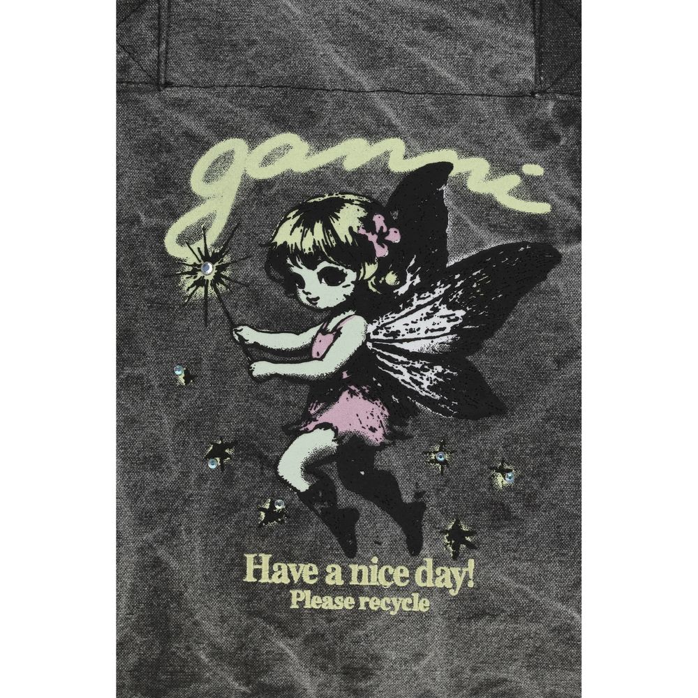 Ganni Gray Recycled Cotton Shoulder Bag