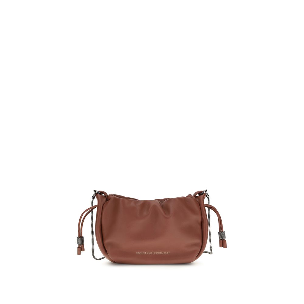 Brunello Cucinelli Brown Calf Leather Bos Taurus Shoulder Bag