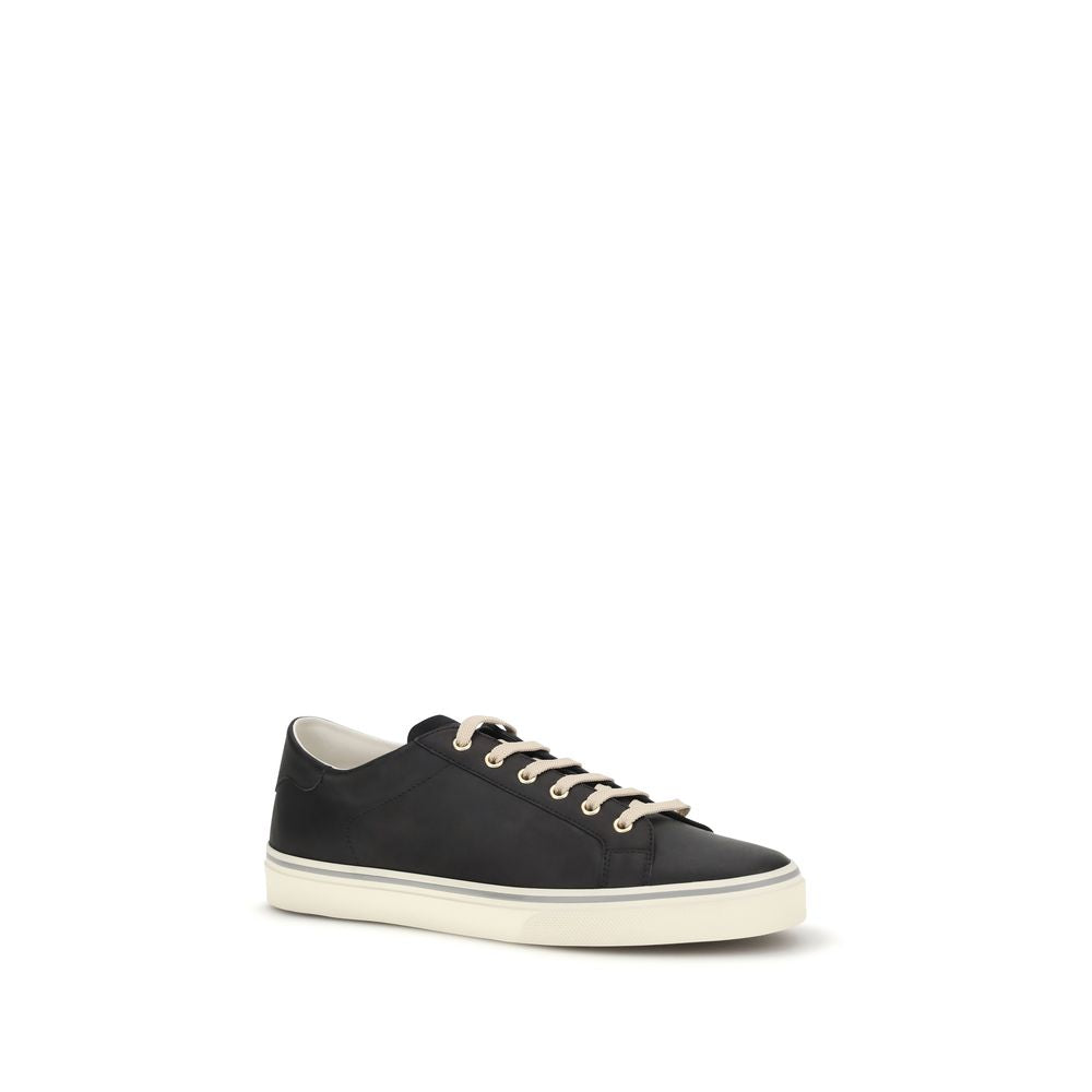 Brunello Cucinelli Black Calf Leather Bos Taurus Low Top Sneakers