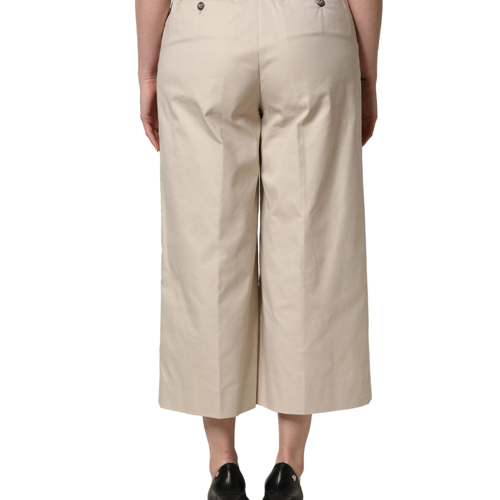 Dolce & Gabbana Beige Cotton Mid Waist Cropped Trouser Pants