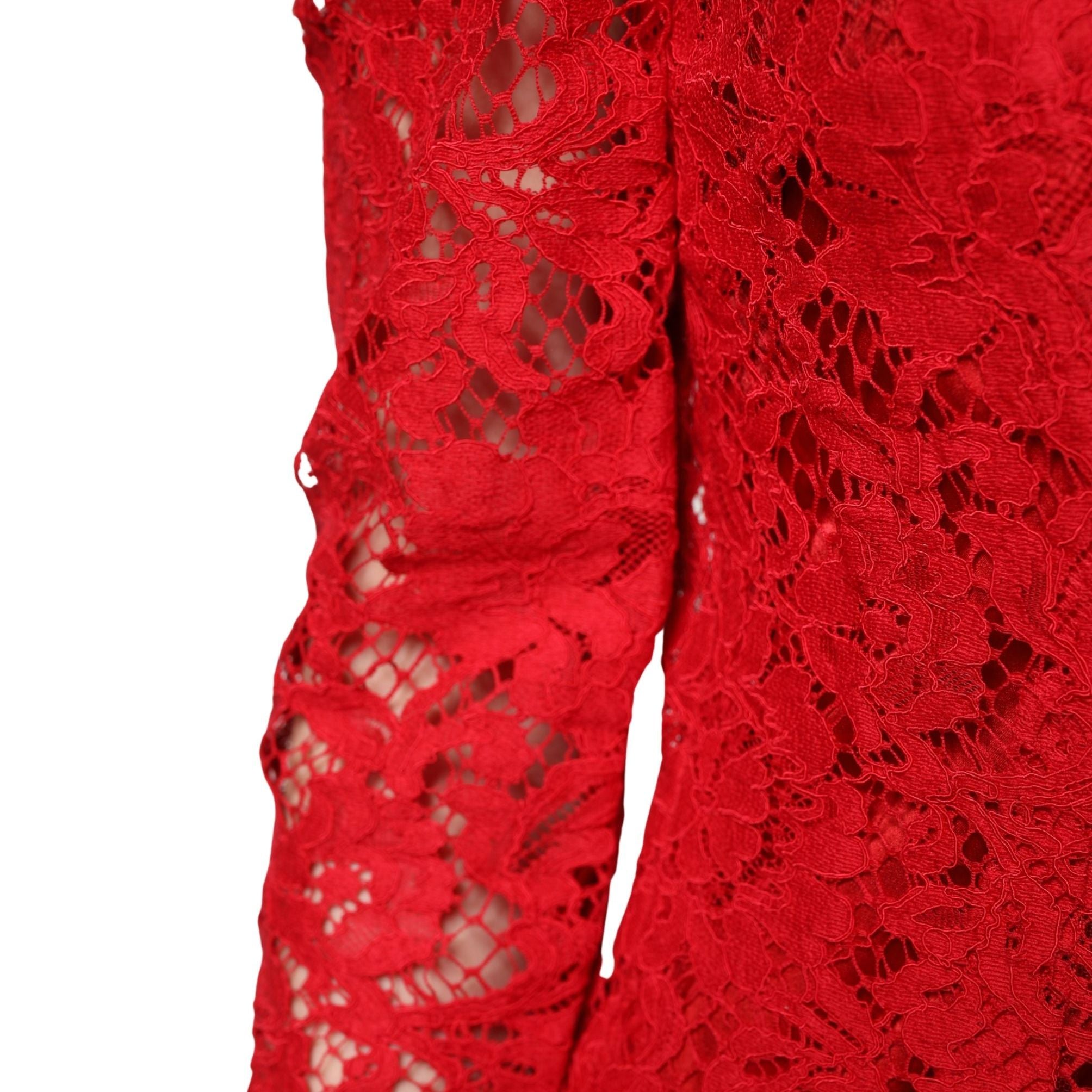 Dolce & Gabbana Red Lace Floral Embroidery Long Sleeves Top