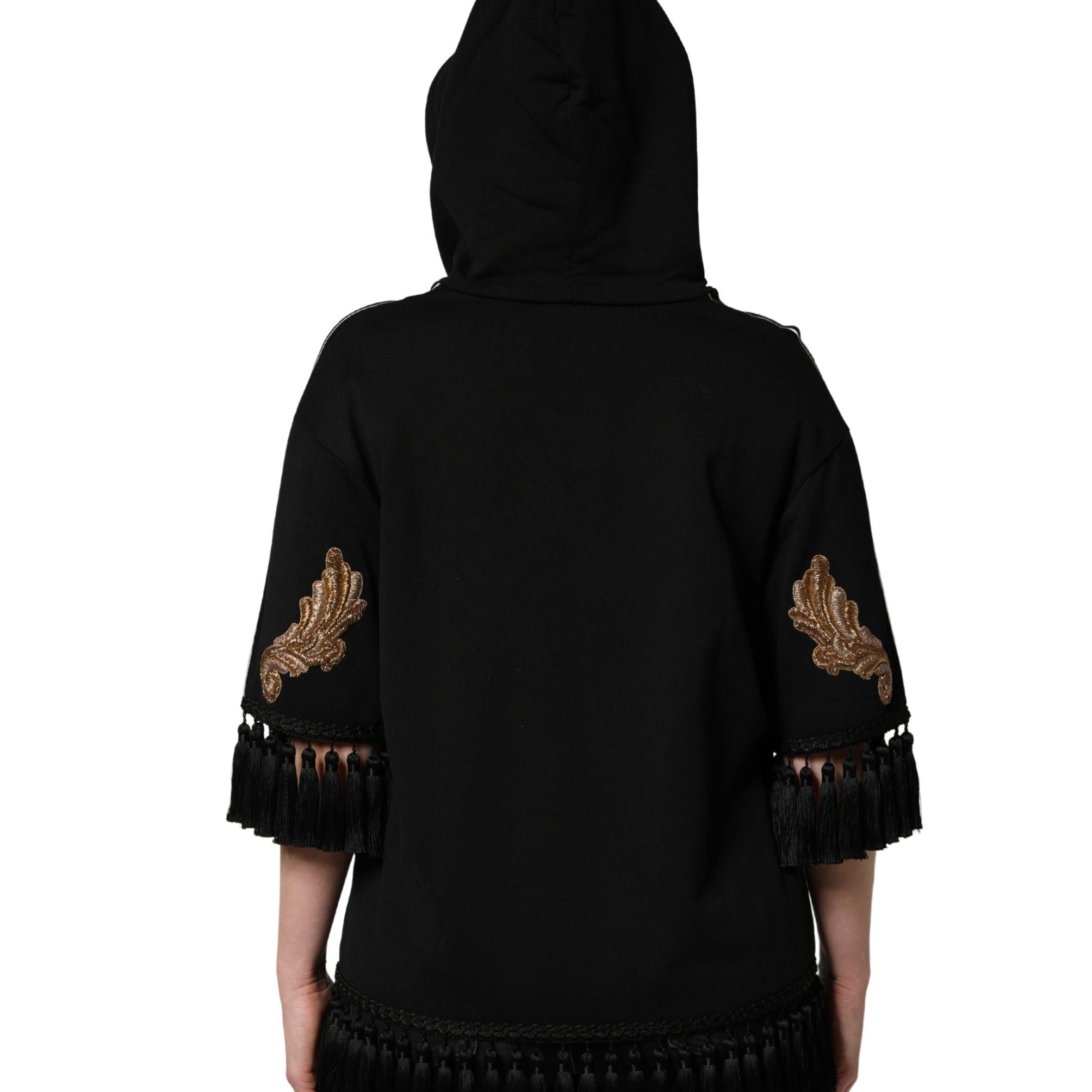 Dolce & Gabbana Black Embroidered Tassel Hooded Sweatshirt Sweater