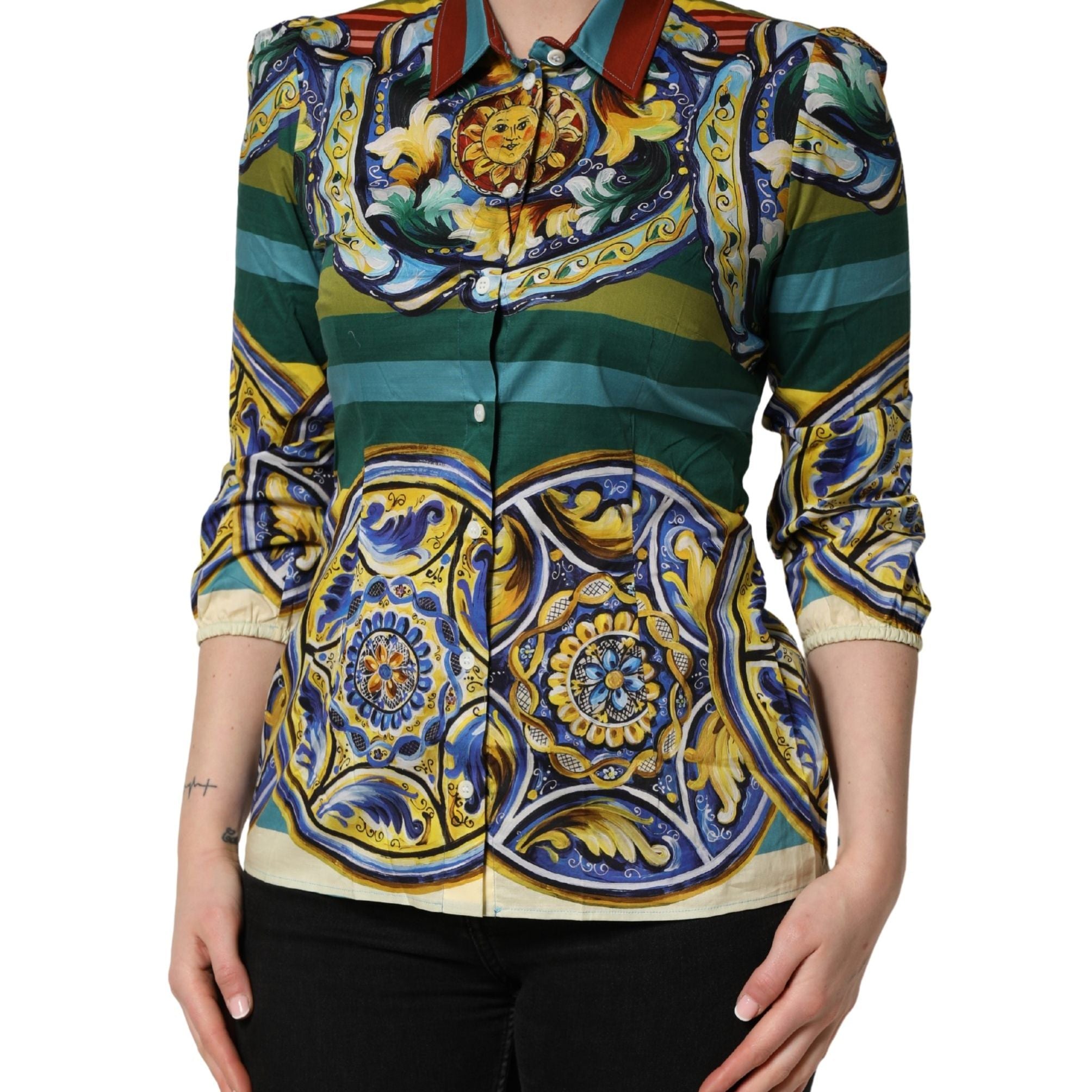 Dolce & Gabbana Multicolor Majolica Print Cotton Blouse Top