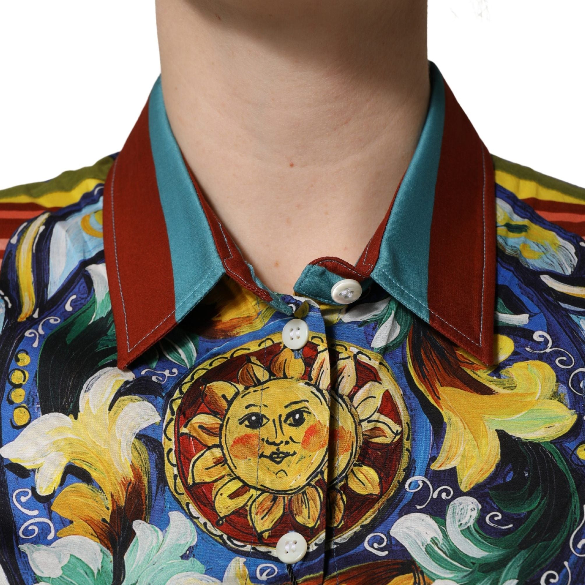 Dolce & Gabbana Multicolor Majolica Print Cotton Blouse Top