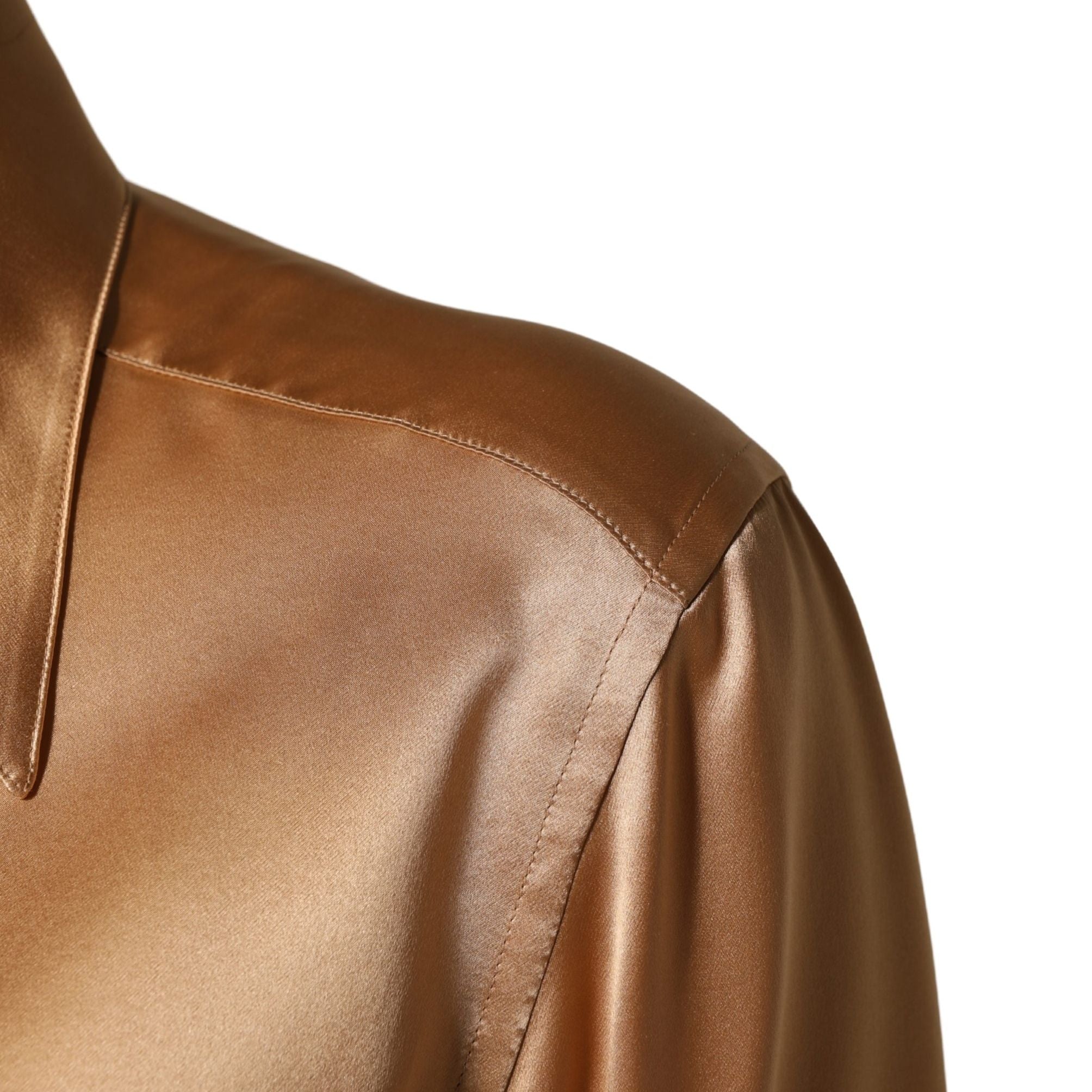 Dolce & Gabbana Gold Tone SatinFinish Silk Collared Shirt Top