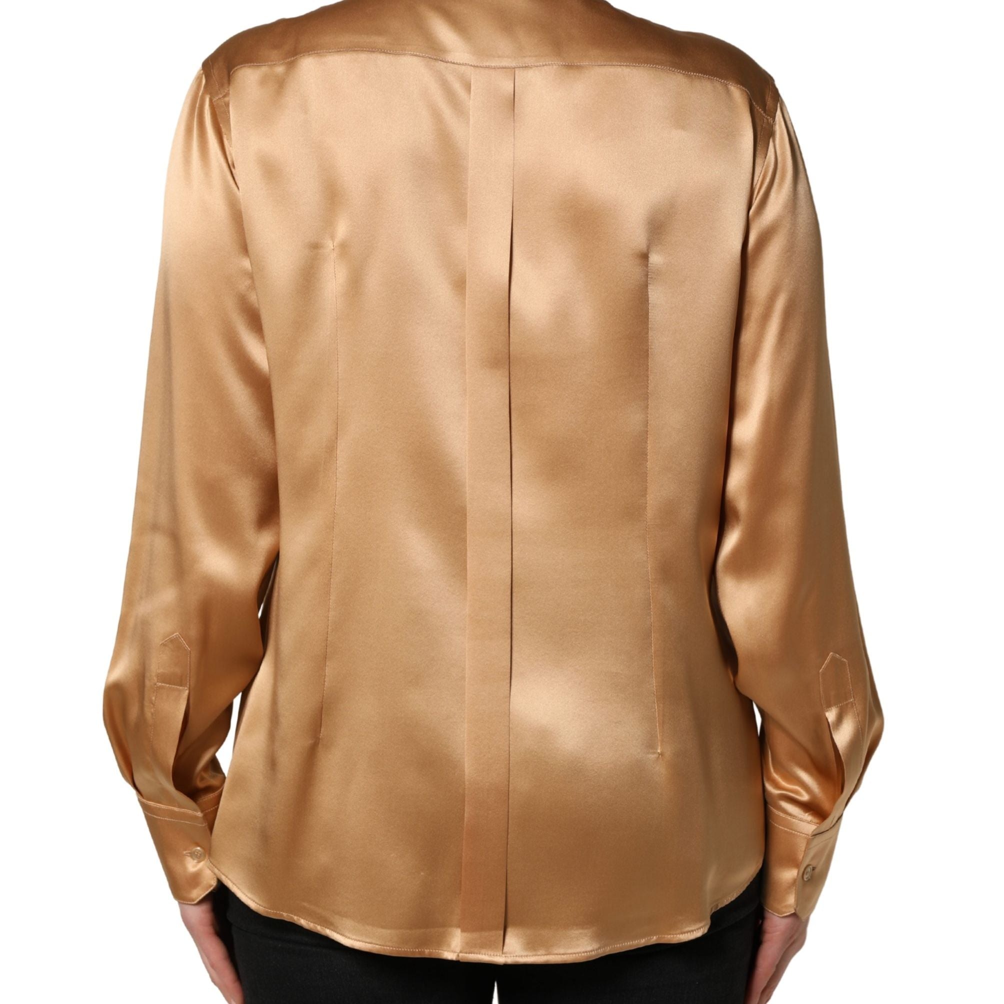 Dolce & Gabbana Gold Tone SatinFinish Silk Collared Shirt Top