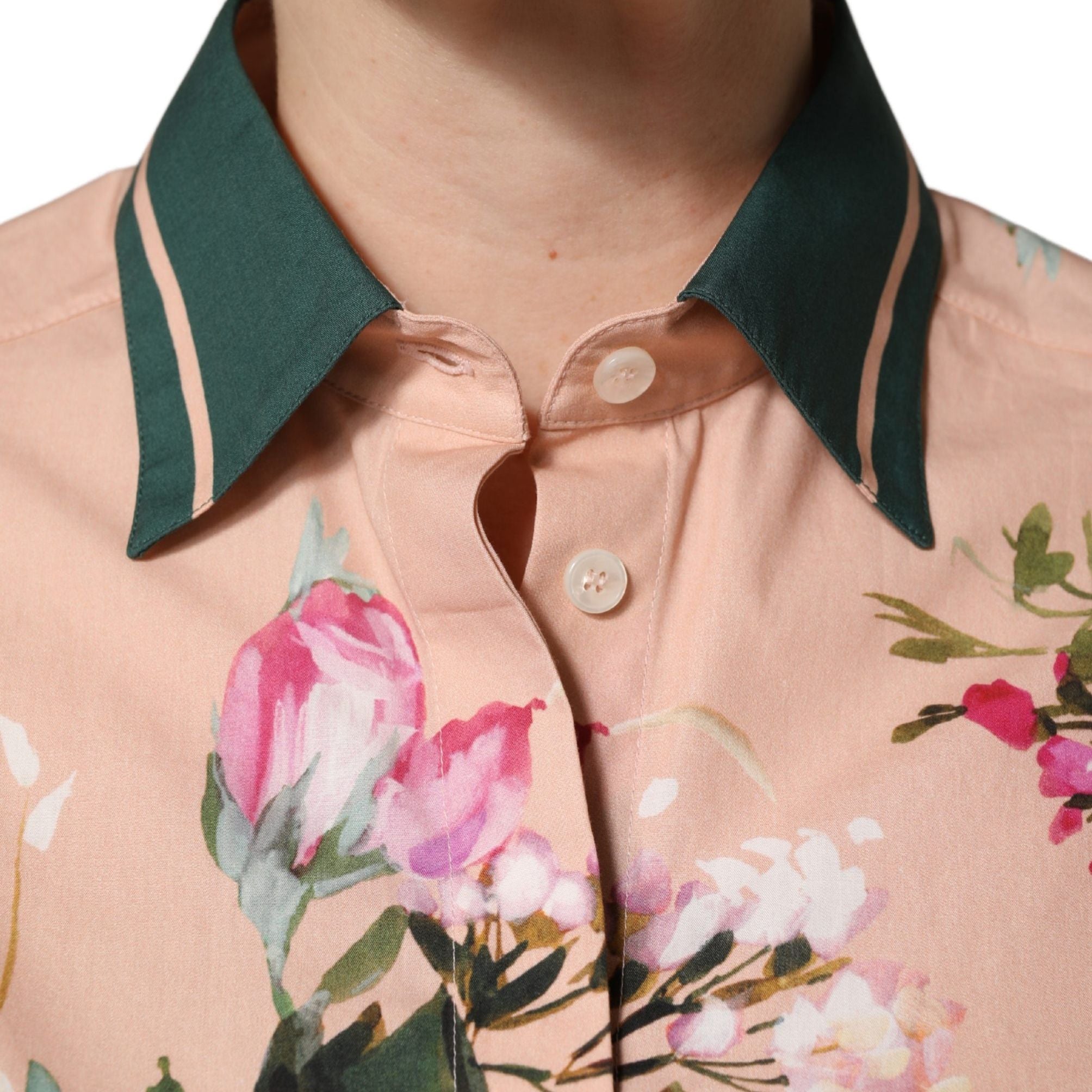 Dolce & Gabbana Pink Floral Cotton Button Front Shirt Top