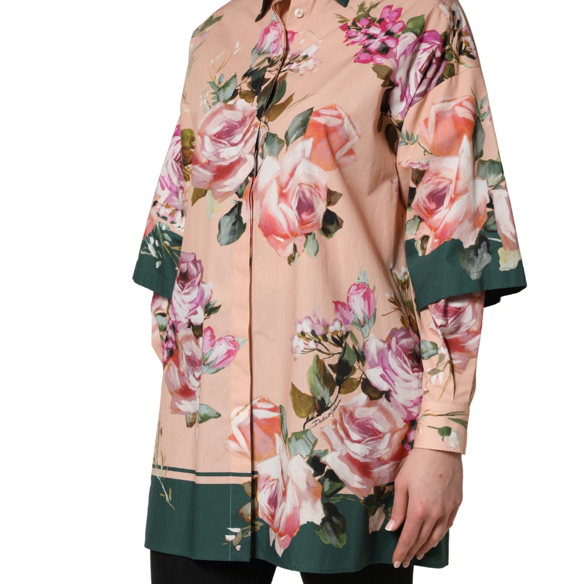 Dolce & Gabbana Pink Floral Cotton Button Front Shirt Top