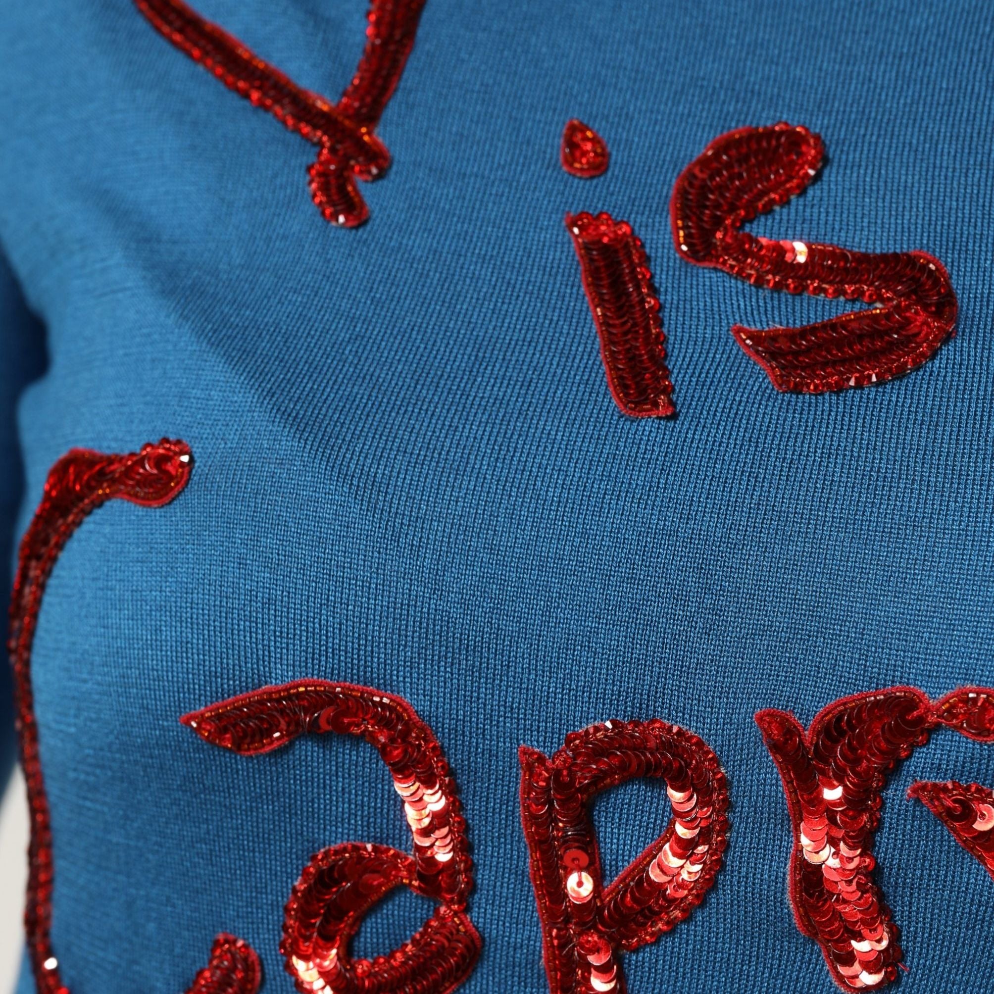 Dolce & Gabbana Blue Silk Sequined CrewNeck Pullover Sweater