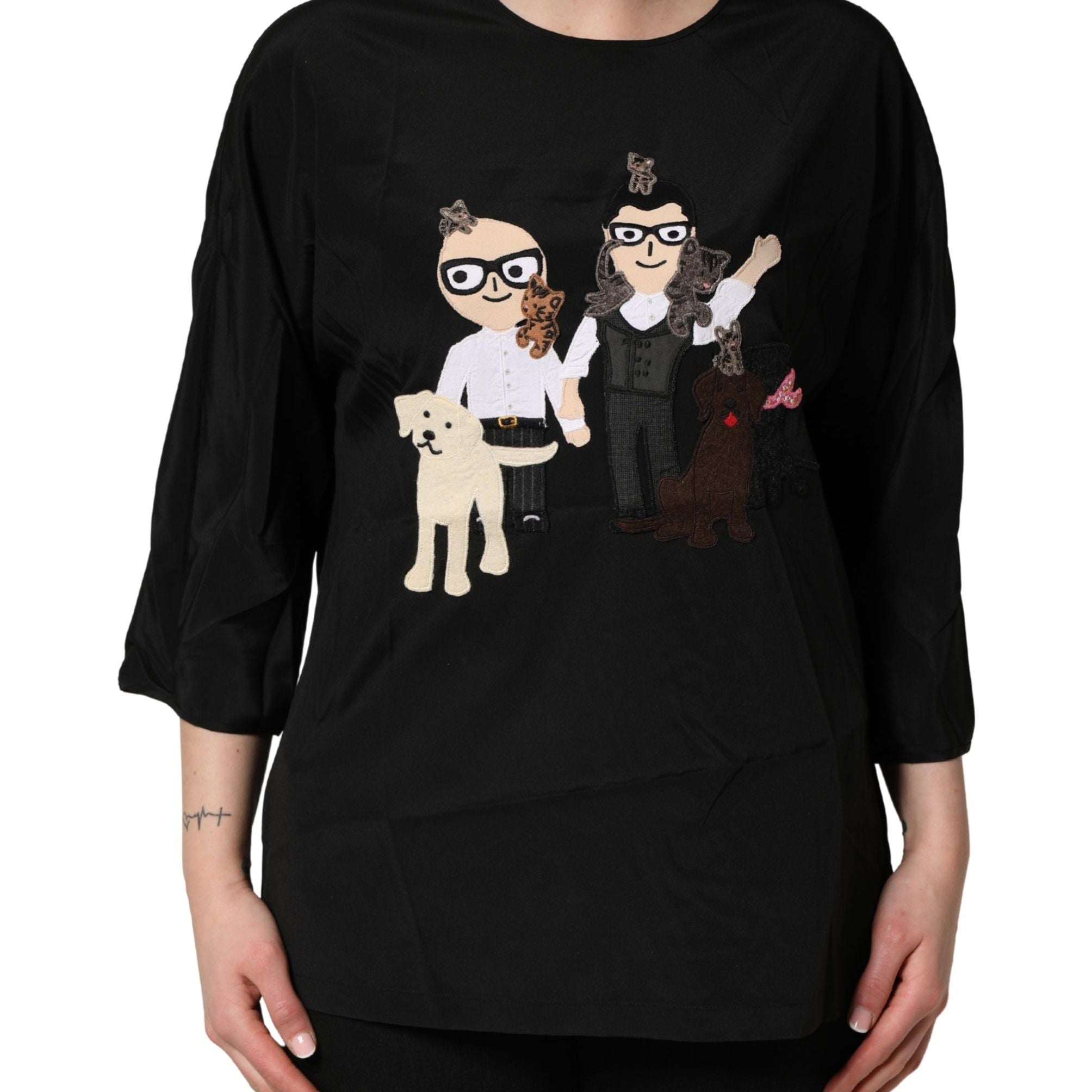 Dolce & Gabbana Black #dgfamily Silk Blouse Top