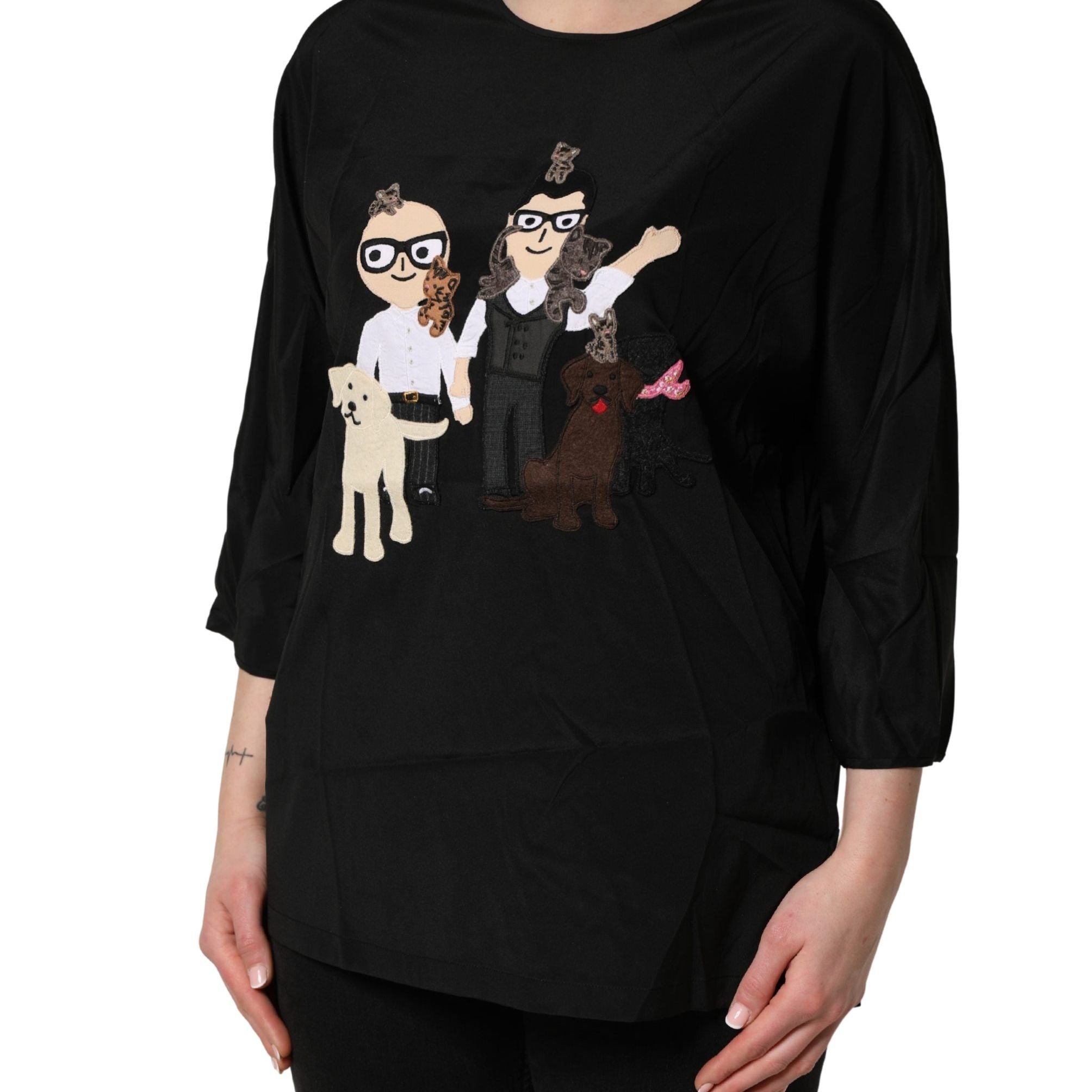 Dolce & Gabbana Black #dgfamily Silk Blouse Top